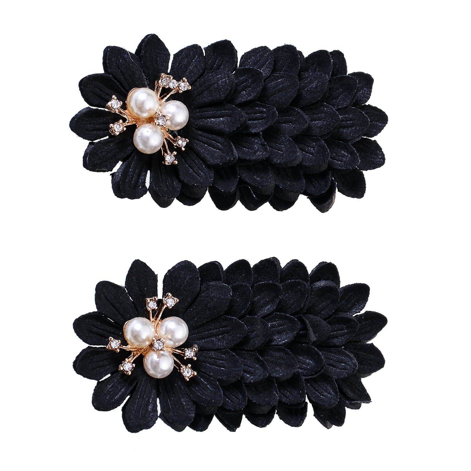 Douqu 1 Pair Decorative Rhinestone Pearl Fabric Flower Wedding Party Shoe Clip (Black)