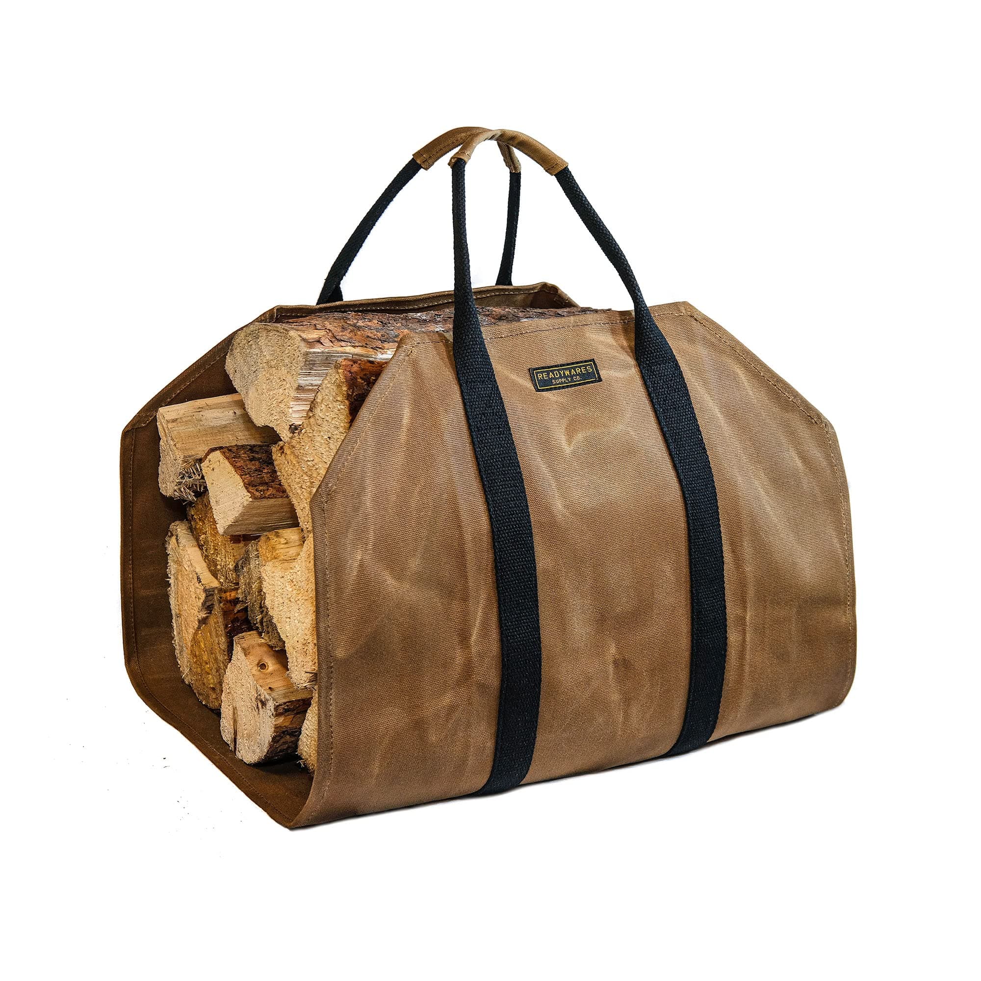 Readywares Waxed Canvas Firewood Carrier, Heavy Duty Log Carrier for Firewood, Wood Carrier for Firewood, Firewood Bag, Great Gift for Cabin, Firewood Carrier with Handles, Classic Durable Design Tan