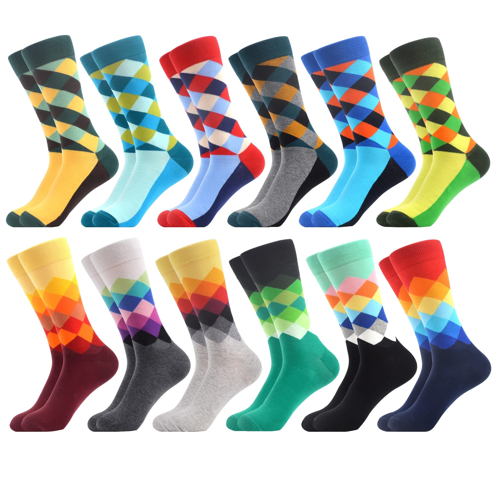 WeciBor Men's Dress Colorful Argyle Funny Novelty Combed Cotton Crew Socks 12 Packs