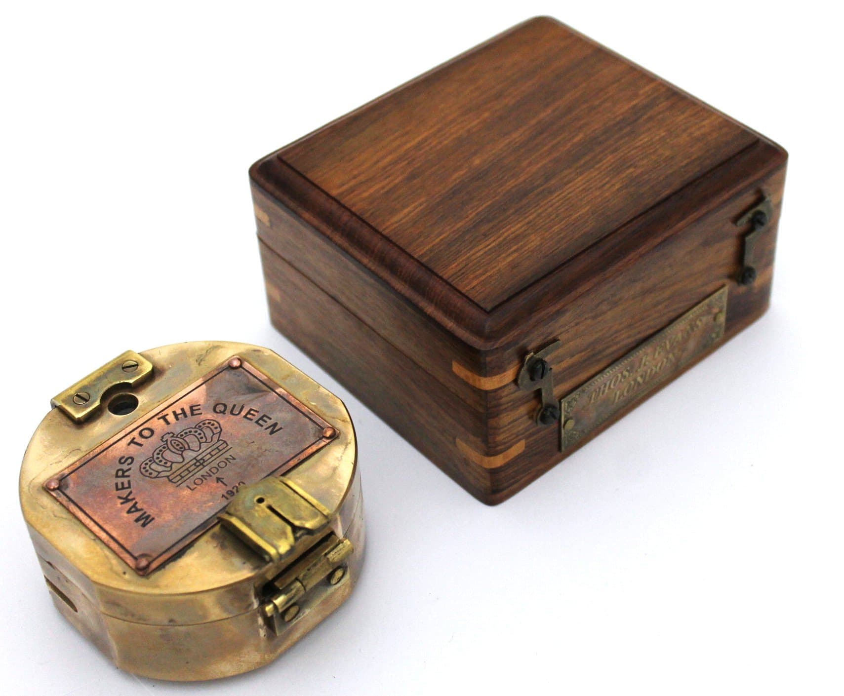 casanova nauticals Collectable Brass Pocket Transit Compass with wooden BOX - Maker to the Queen, London 1920