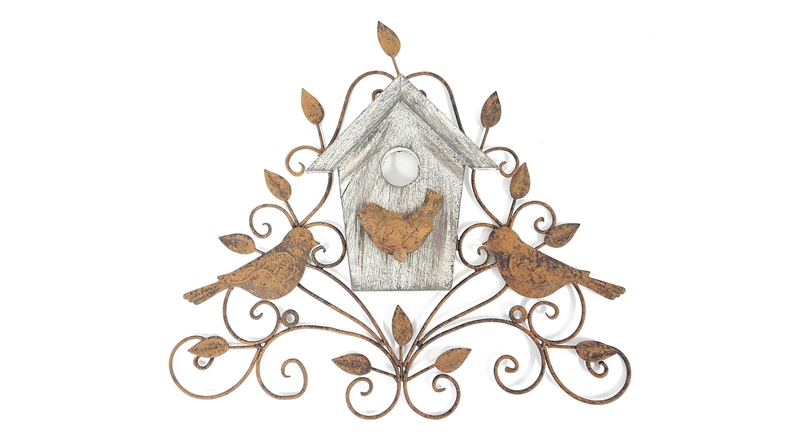 Metal & Wood Tree Wall Decor with Birds & House
