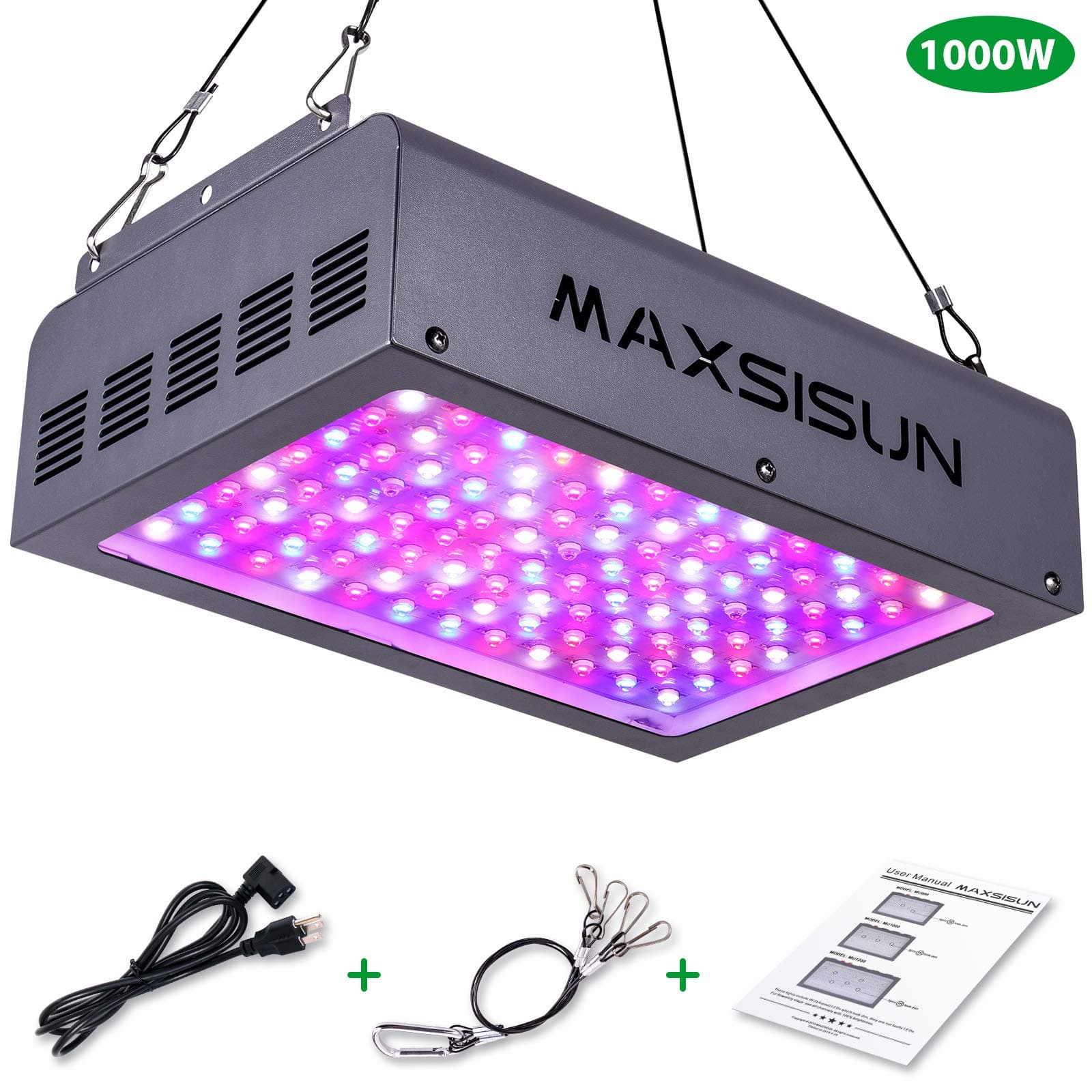 MAXSISUN 1000W LED Grow Light, Full Spectrum LED Grow Lights for Indoor Plants Veg and Bloom, Plant Growing Lamps to Cover a 2.2x2.2ft Flowering Space (100pcs 10W Double Chips)