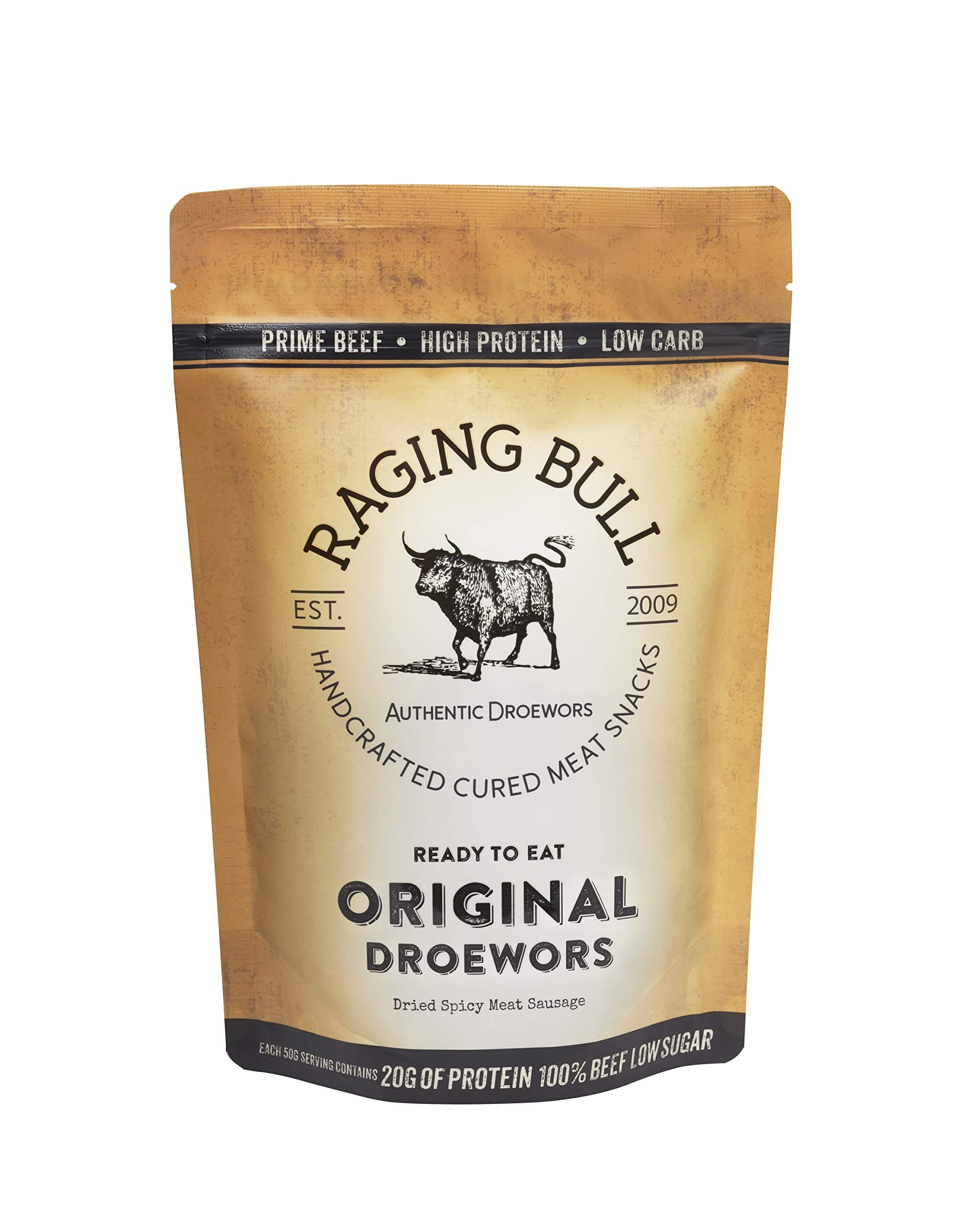 Raging Bull 250g Droewors Original - Traditional South African Beef Drywors Sticks - High Protein Snacks - Grass Fed Beef Drowers - Low Carb Keto Snacks - Beef Sticks - Natural Carnivore Meat Snacks