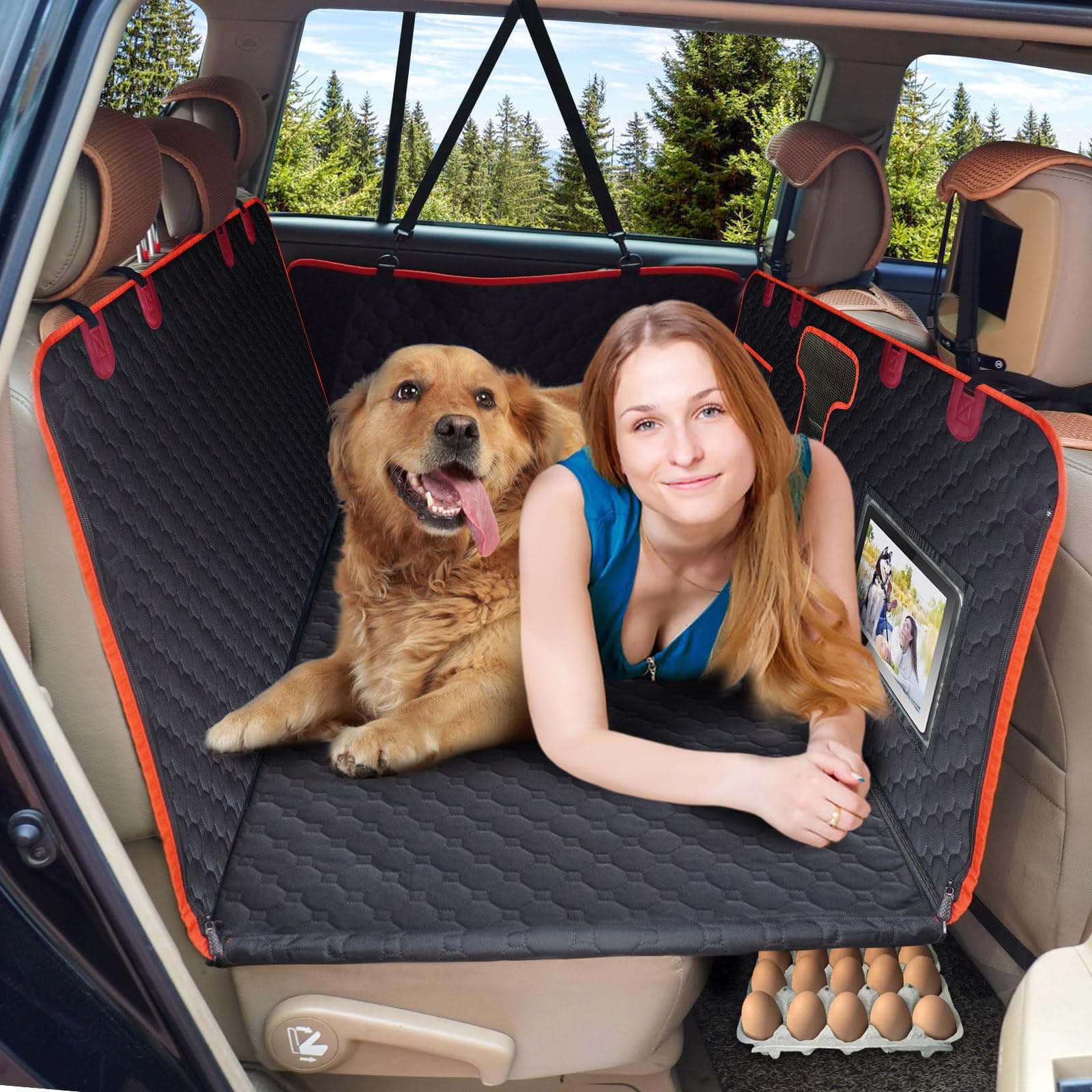 Back Seat Extender for Dogs,Hard Bottom Dog Car Seat Cover,Waterproof Dog Bed Hammock for Car Travel Camping,Pet Bed Mattress Backseat Protector for Dogs Most Cars Suvs
