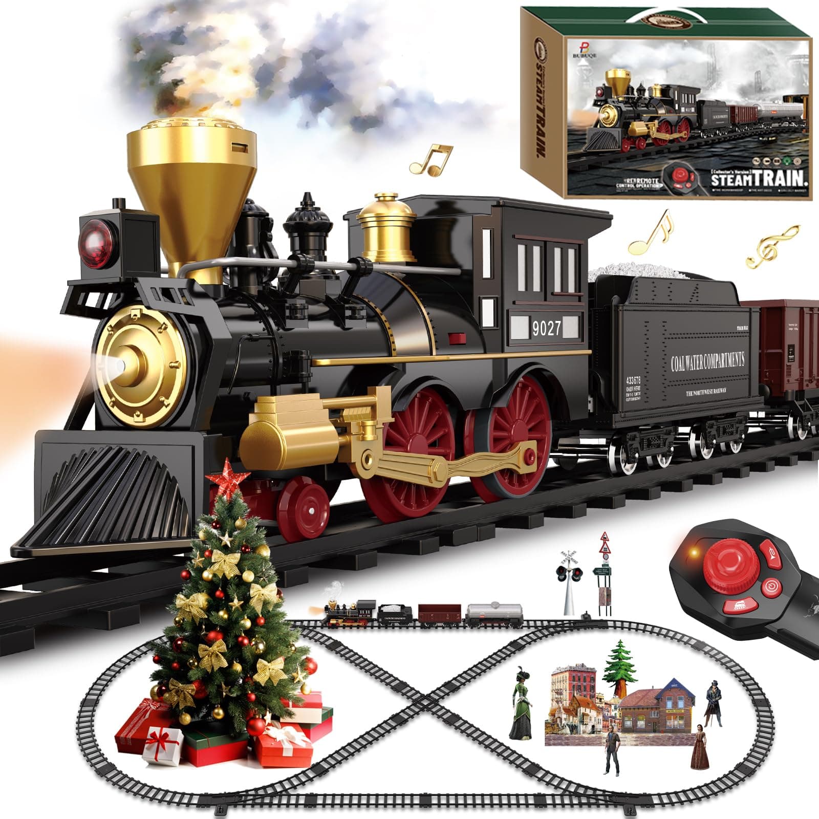 Train Set for Kids Remote Control Train Toys w/Steam Locomotive, Cargo Cars & Luxury Tracks, Electric Trains w/Realistic Smoke,Sounds & Lights, Christmas Birthday Gift for Boys Girls 3 4 5 6 7+…