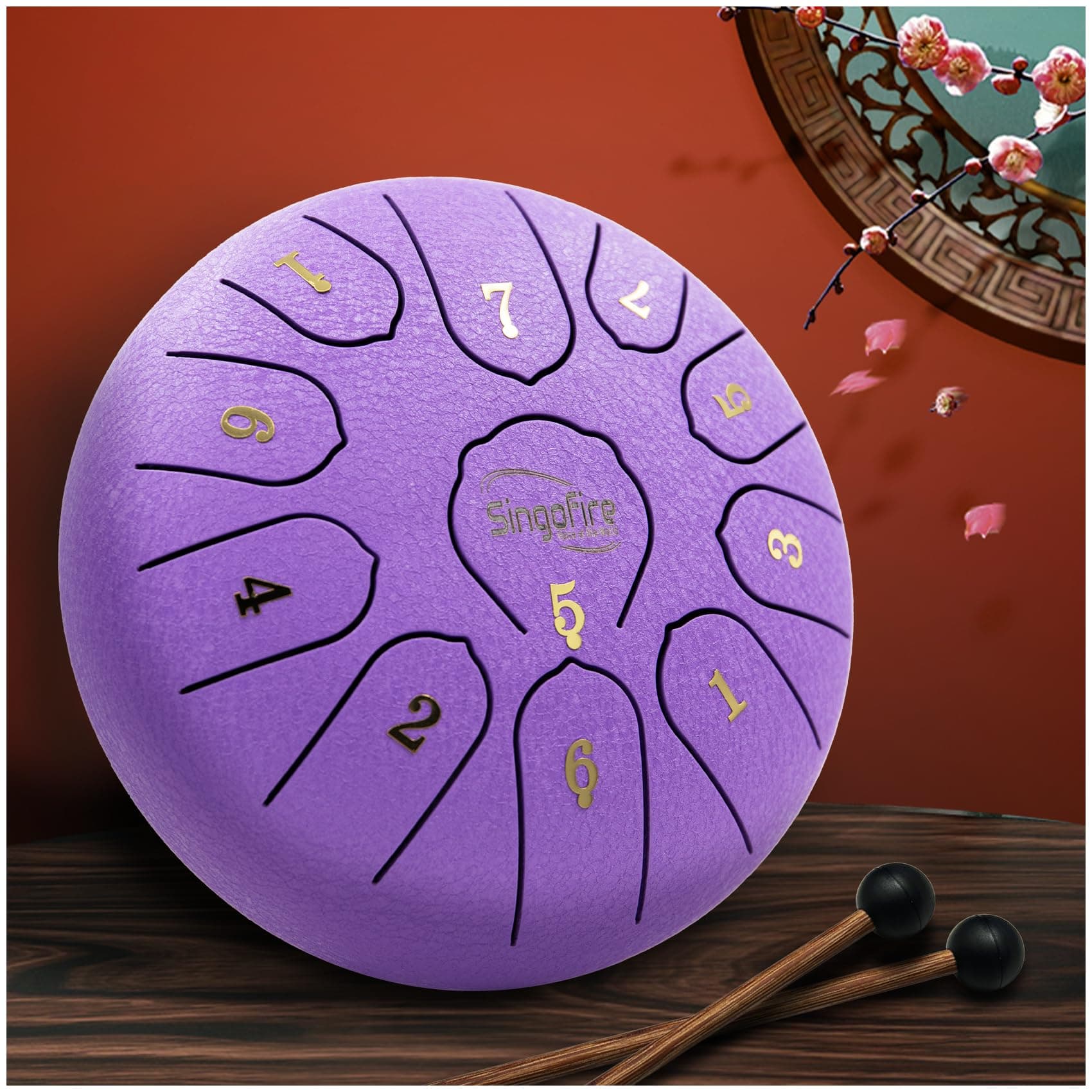 SingofireSteel Tongue Drum, 6-Inch 11-Note Steel Drum Instrument,Sound Healing Instruments for Musical Education Entertainment Meditation Yoga Zen Gifts（Charming Purple）