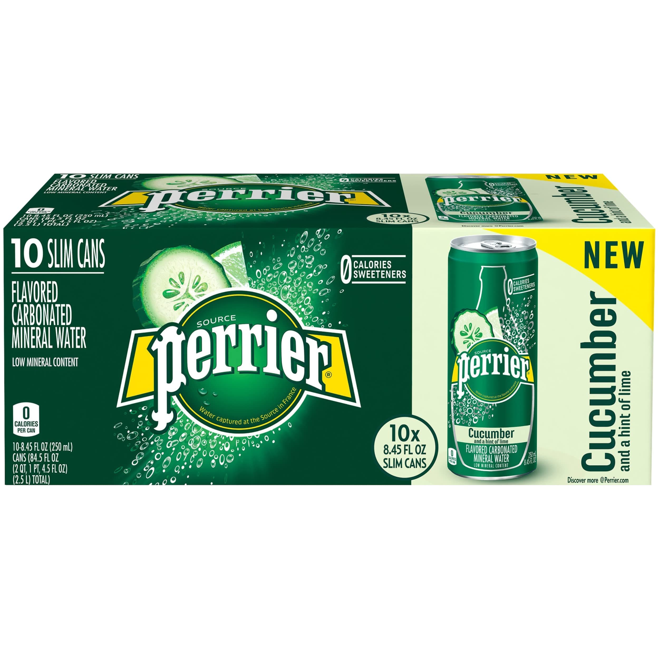Perrier Cucumber Lime Flavored Carbonated Mineral Water, Cucumber Mint, 8.45 Fluid Ounce (Pack of 10)
