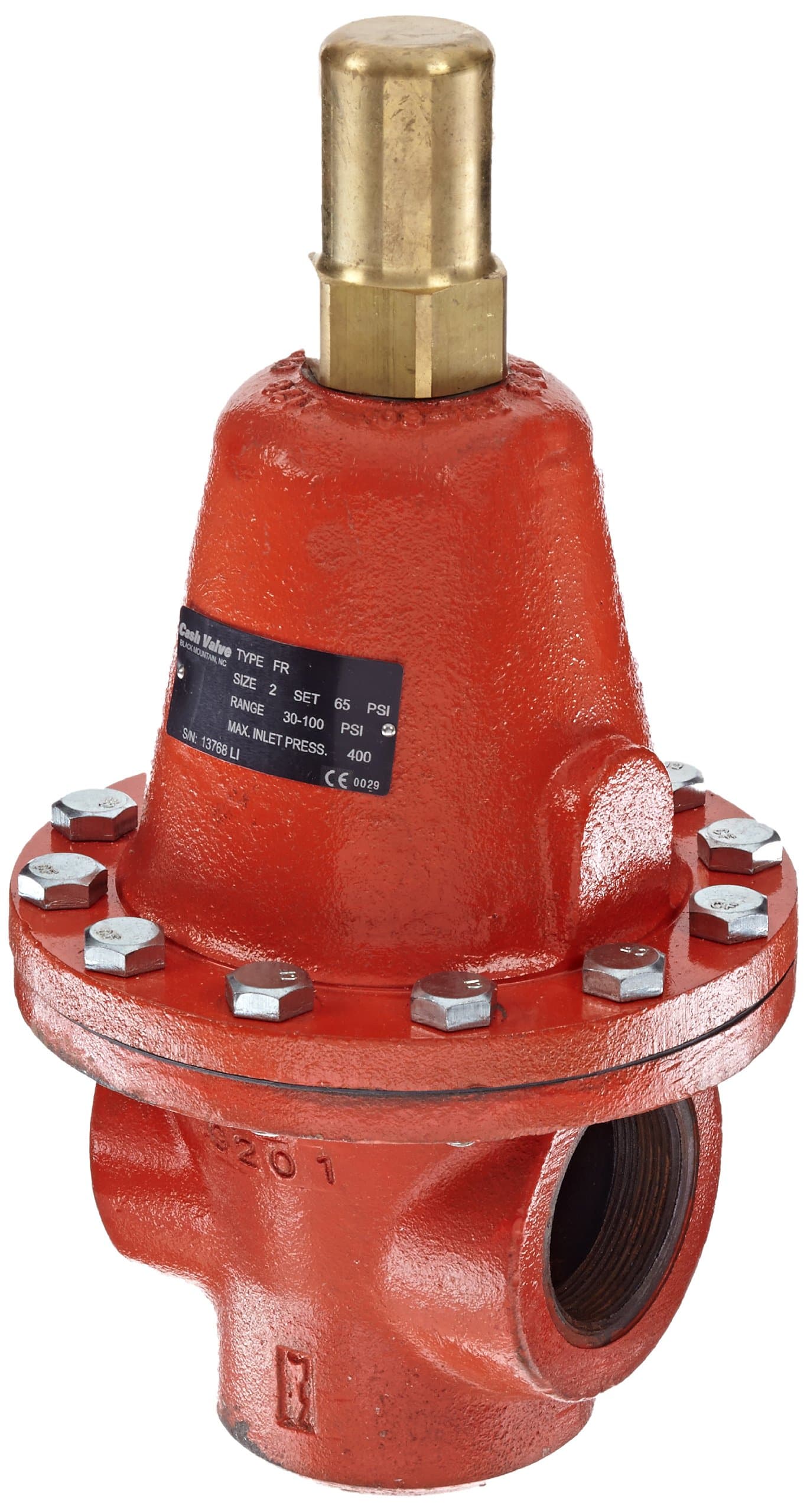 Cash Valve 13768-0065 Cast Iron Back Pressure Relief Valve, Preset Setting 65 PSI, 2" NPT Female