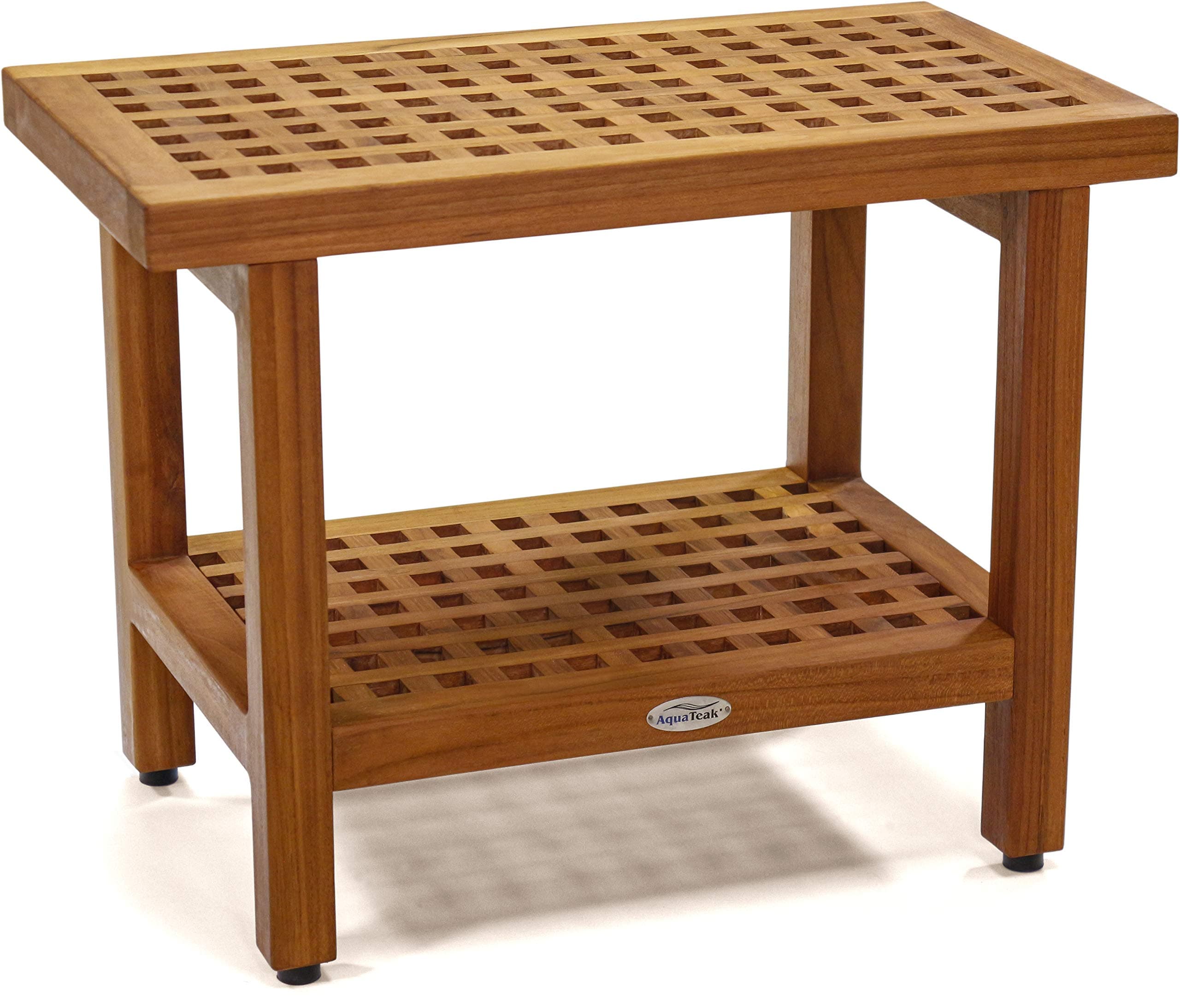 (Fully Assembled The Original 24" Grate Teak Shower Bench with Shelf
