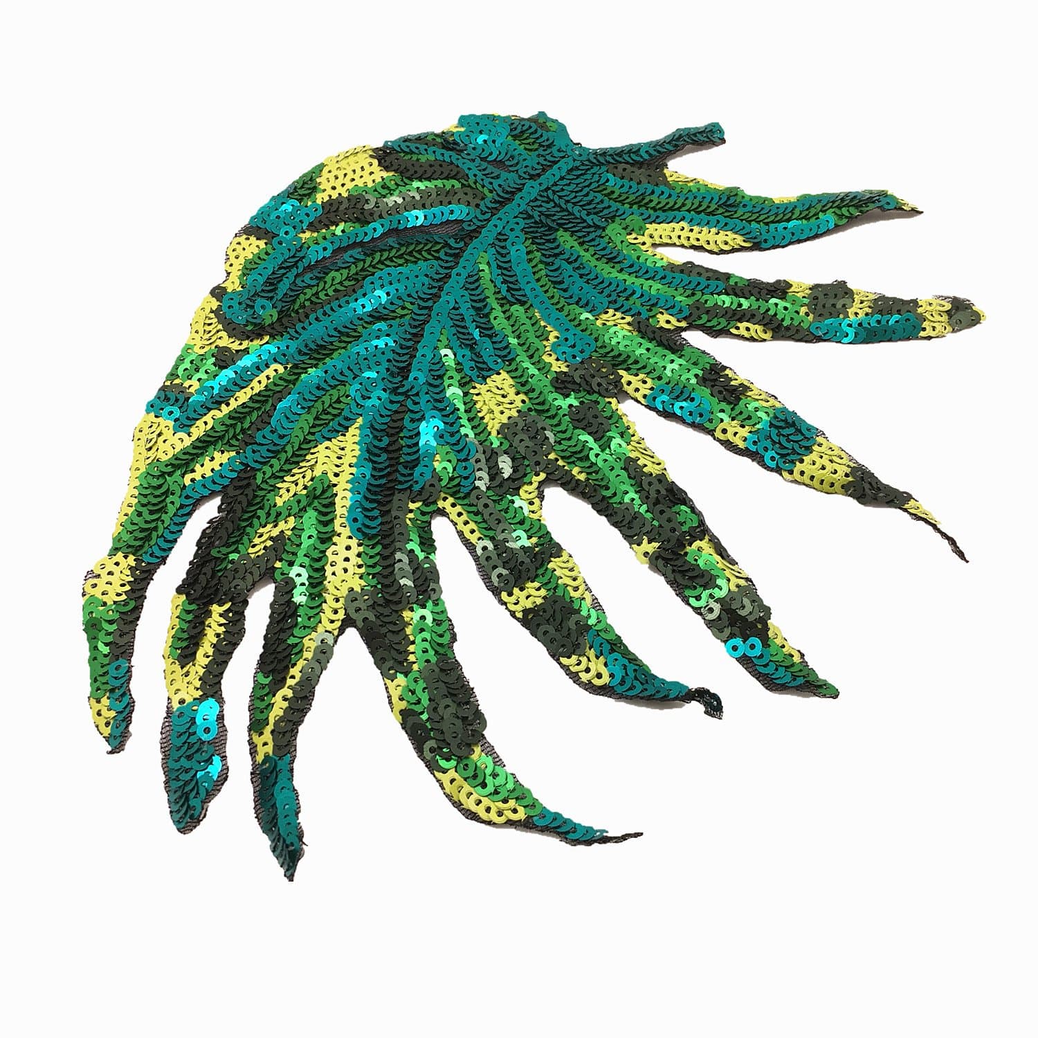 JUBRAY 2pc Sew On Palm Leaf Sequin Applique Beaded Green Leafs Patch Embroidered Motifs Decoration Sewing Patches for Dress Appliques 18x22cm AC0917