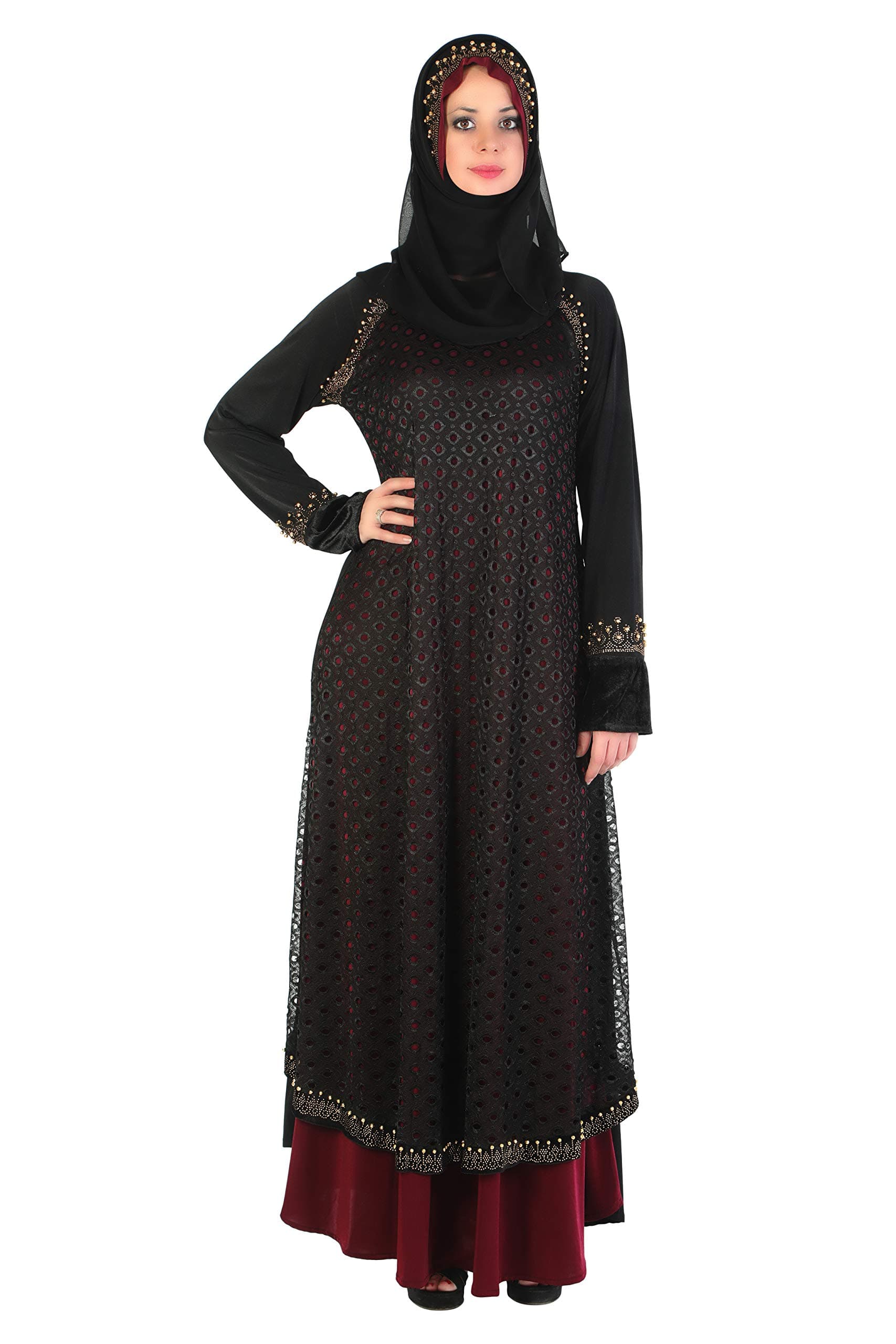 Sofias Abaya Women's Al Nida And Lycra Fabric Burqa Set (Mm011_Black_Free Size)