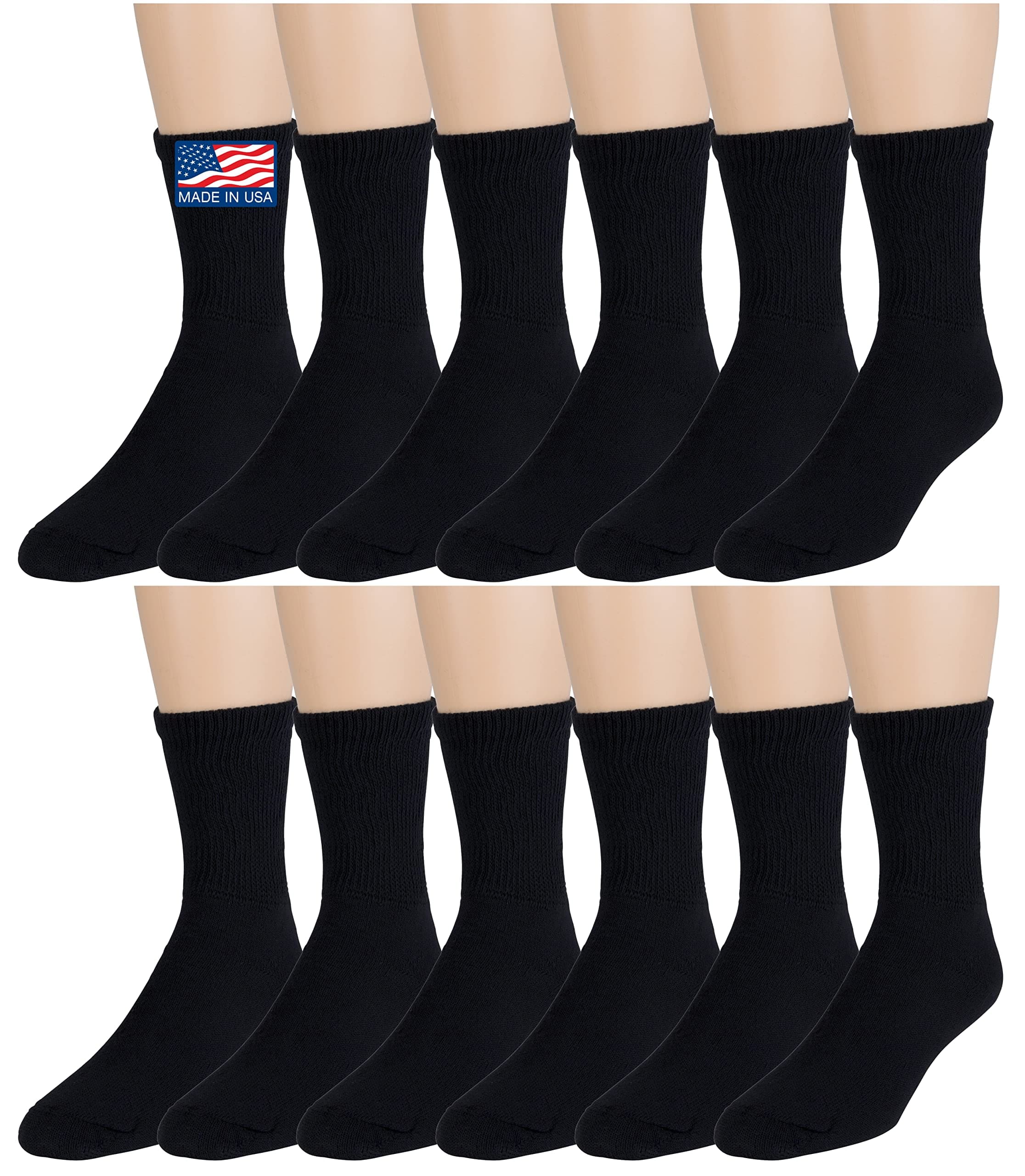 ZEKE Women's Diabetic Socks Loose Fit Non-Binding Cotton Crew Length