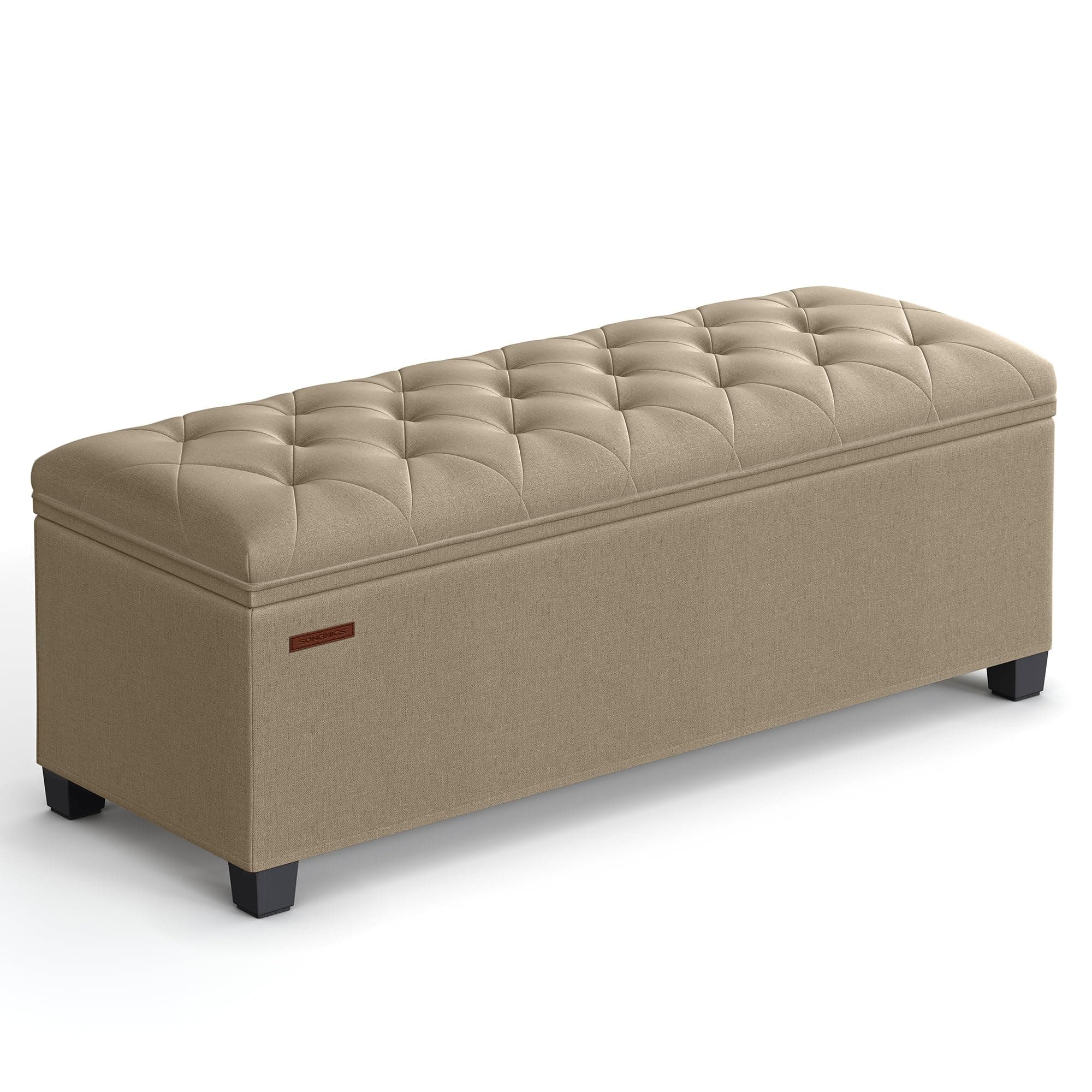 SONGMICS Storage Ottoman Bench, Foot Rest with Legs, 15.7 x 43.3 x 15.7 Inches, End of Bed Bench, Storage Chest, Load up to 660 lb, for Living Room, Bedroom, Entryway, Camel Brown ULSF088R01