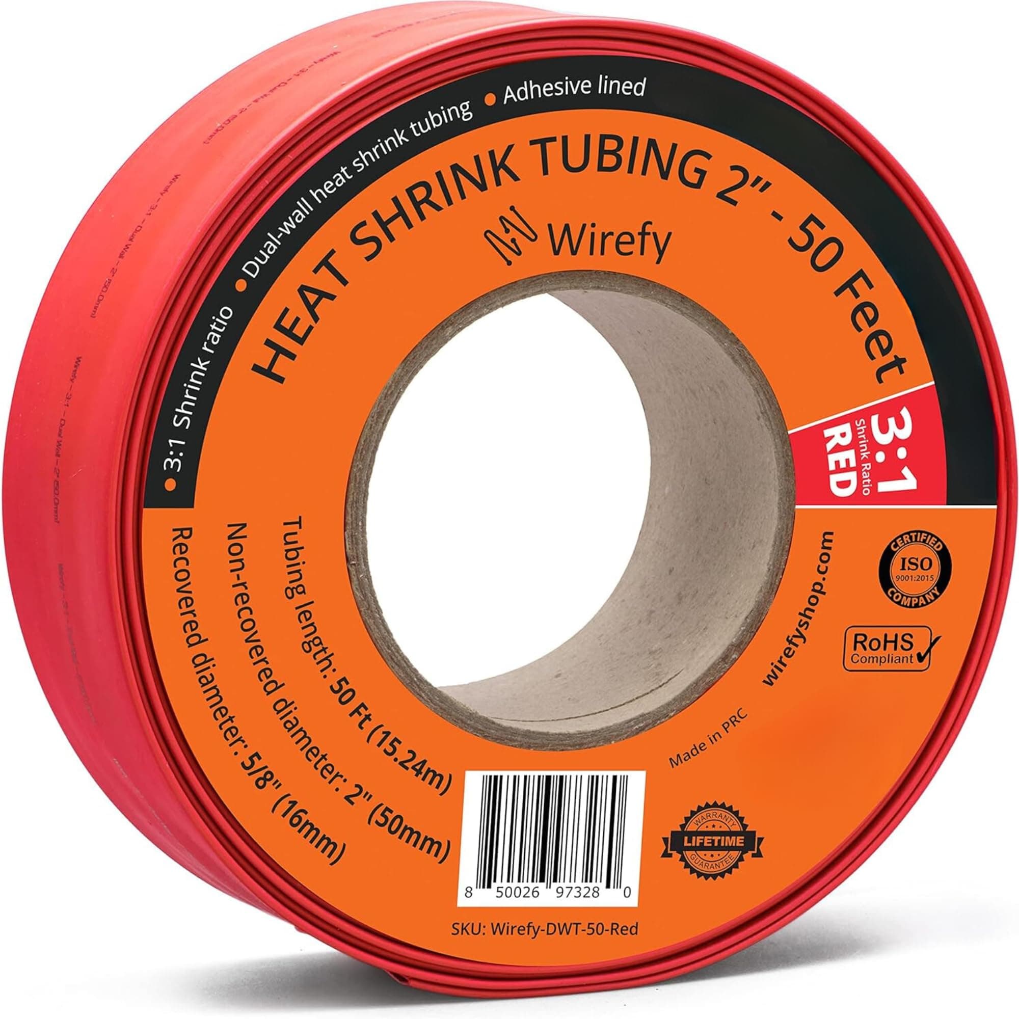 Wirefy | Heat Shrink Tubing - 2" inch - 3:1 Ratio - Adhesive Dual Wall Waterproof - Heat Shrink Tube - Heatshrink Tubes - Red - 50 Feet Roll | Trusted UL Certification