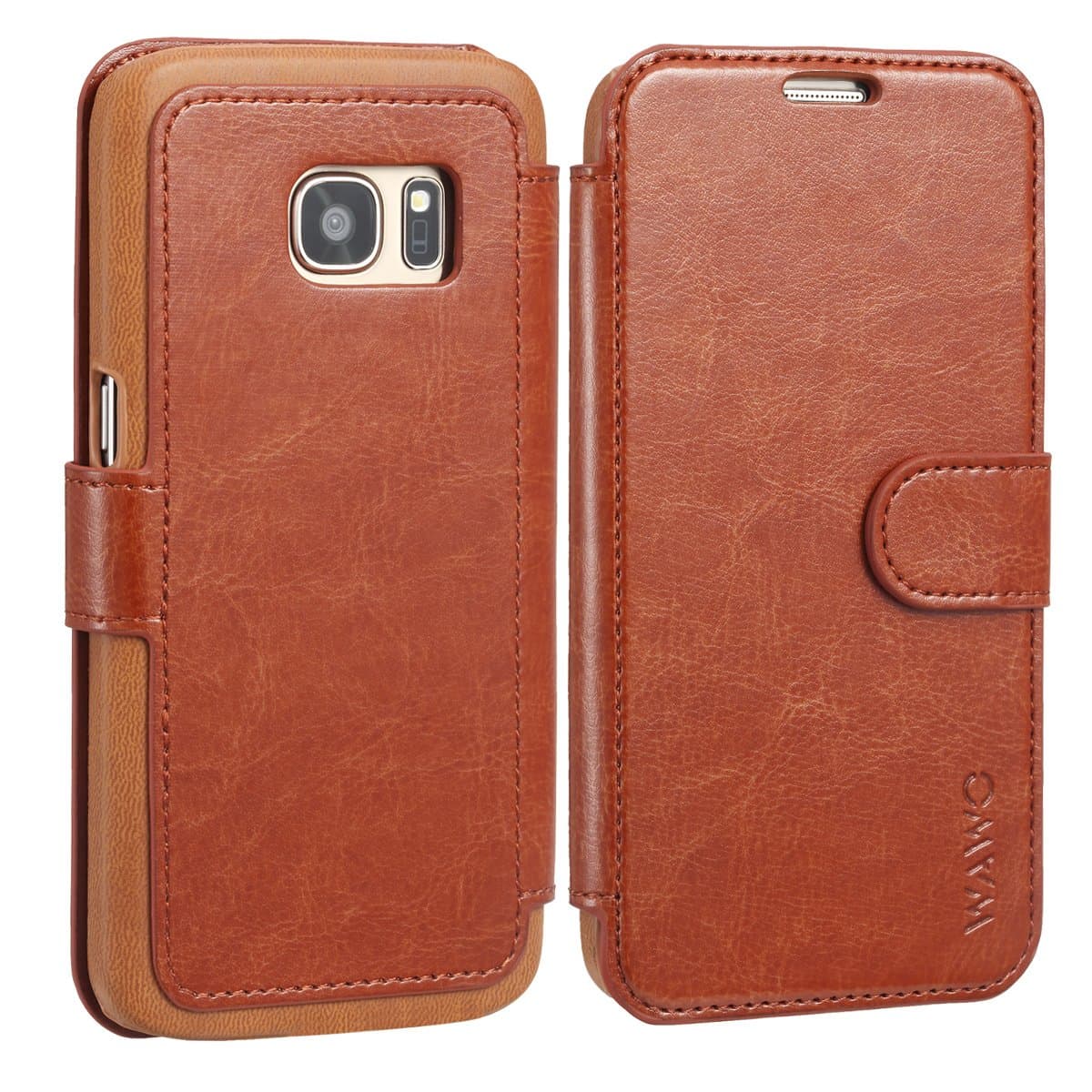 Samsung Galaxy S7 Edge Case Cover, WAWO Soft PU Leather Wallet Case for Samsung Galaxy S7 Edge Cell Phone (Brown)