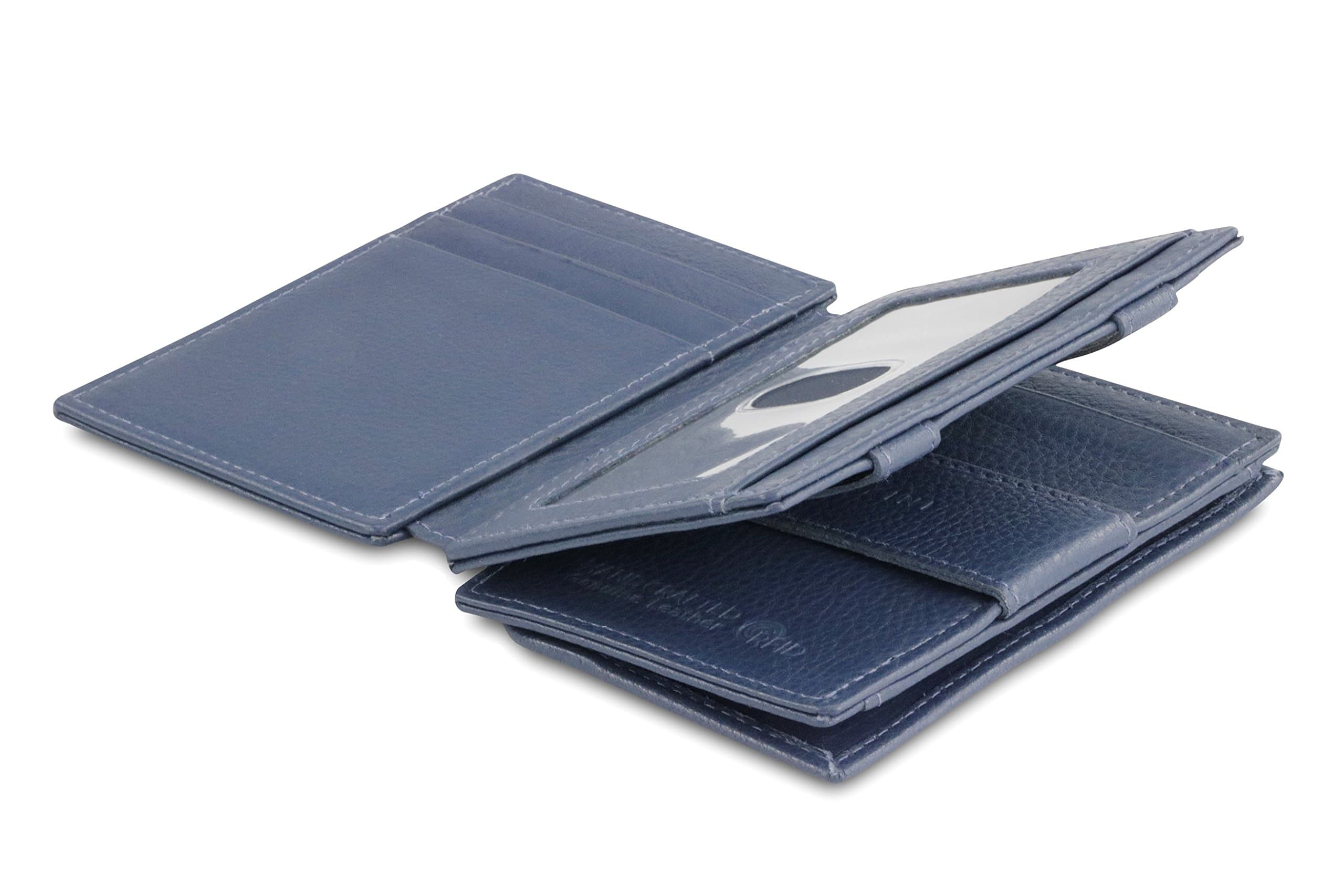 Garzini Spacious Magic Wallet with Coin Pocket and ID Holder, Minimalist Wallet with RFID card holder, Leather Wallet for 11 cards, Navy Blue