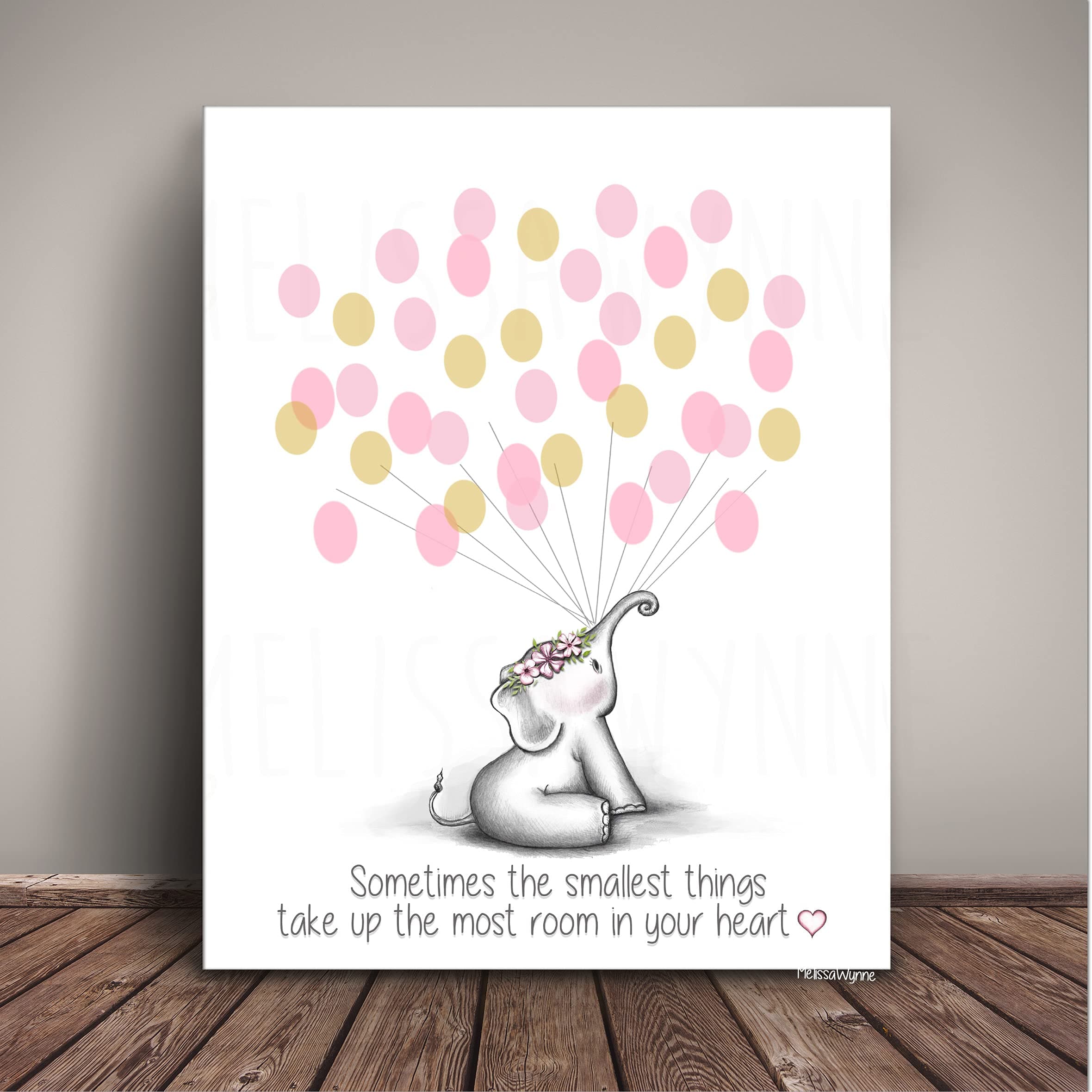 Elephant Baby Shower Art Print - Alternative to Guest Book - Guests Thumbprint Balloons - EBBT-TH-GV