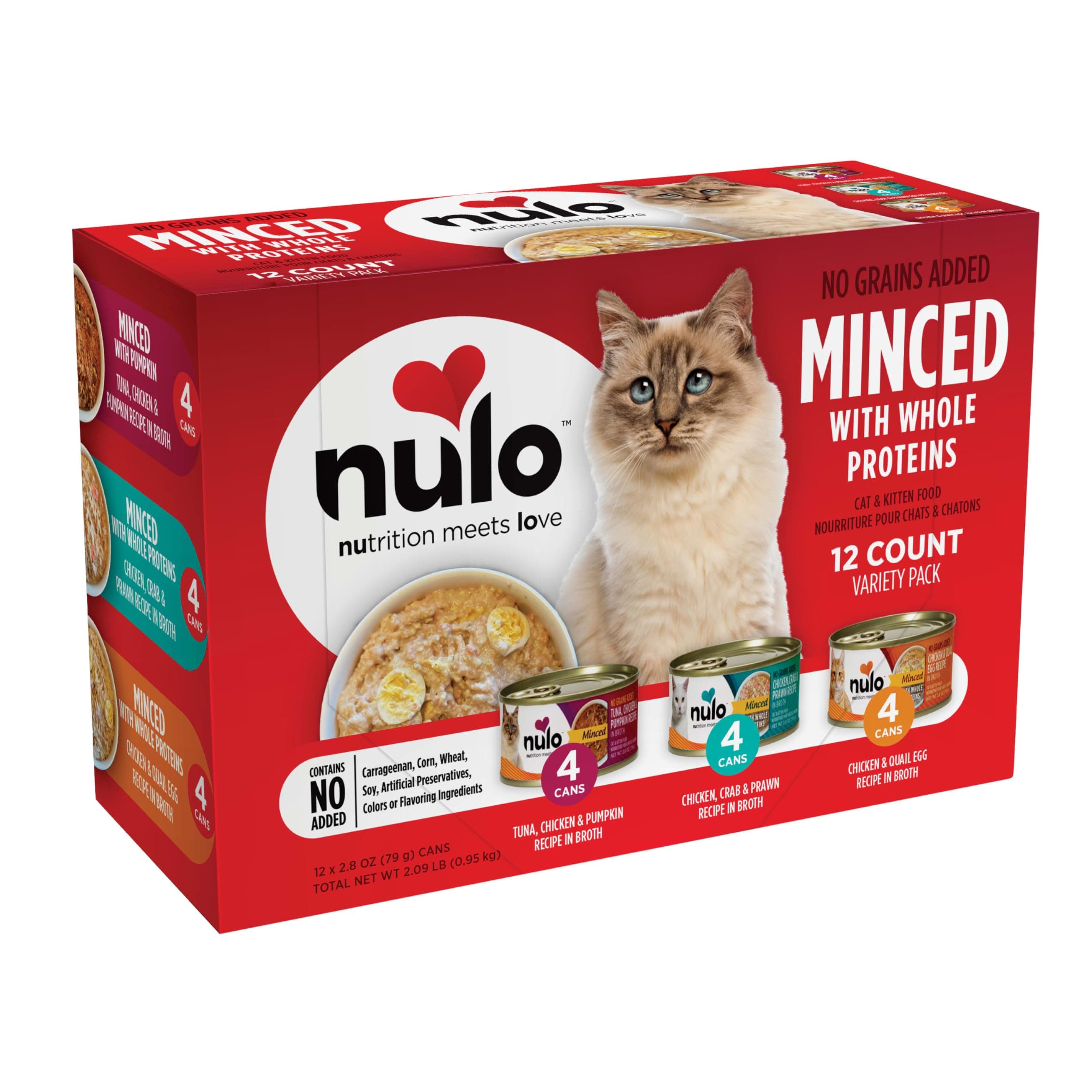 Grain-Free Minced with Whole Proteins Wet Canned Cat and Kitten Food, Variety Pack, 2.8 Ounce, 12 Cans