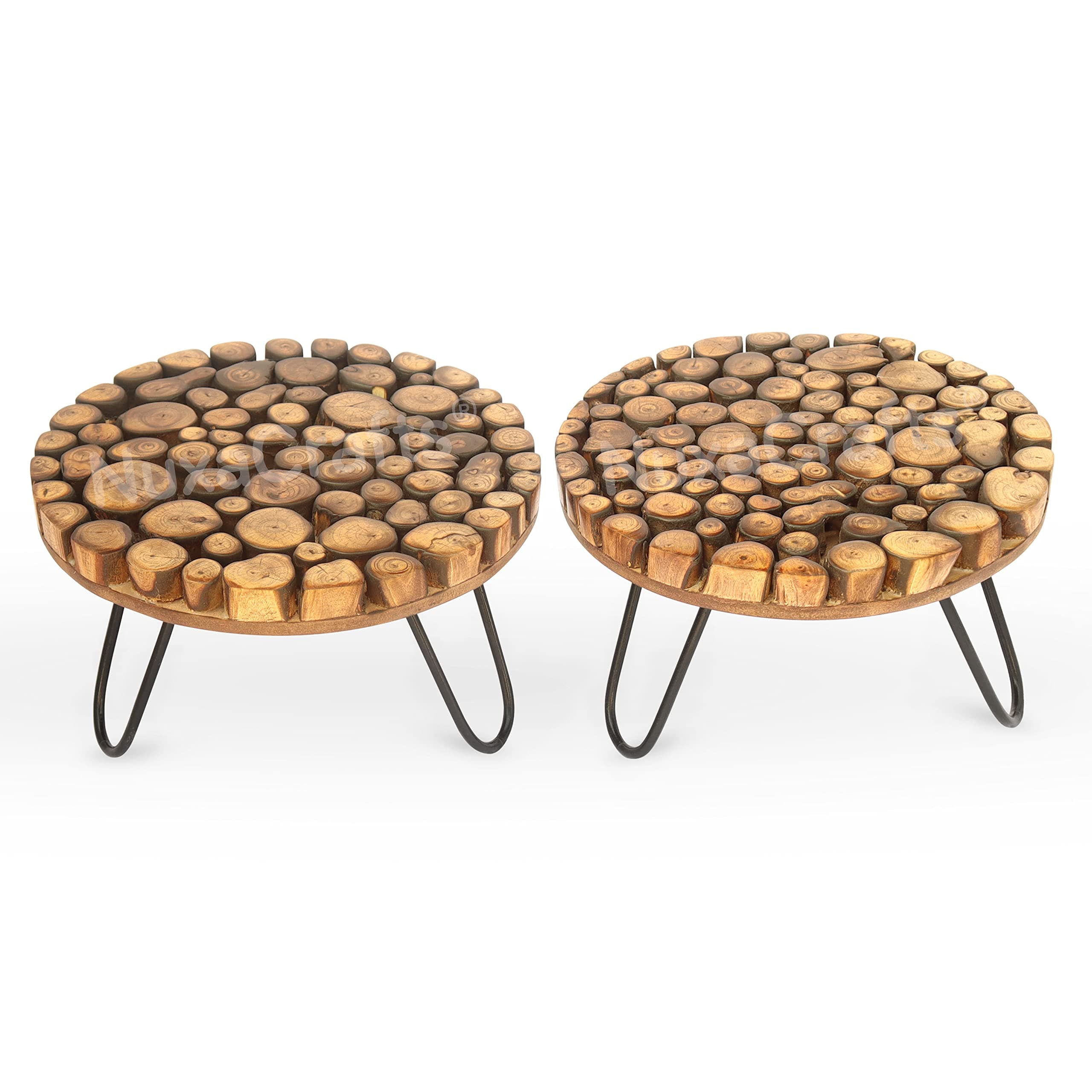 - Plant Stand For Balcony, Garden, Home Decor, Living Room – Wooden/Metal Gamla Stand For Flowering Plants – Indoor/Outdoor Pot Stand – Round Pot/Plant Holder For Terrace, Set of 2