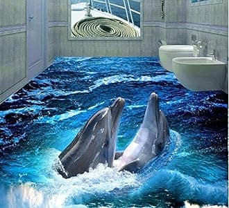 Wall Mural Wallpaper 144 x 100 inch (Width x Height) 3D PVC Flooring Custom Floor Wall Paper Dolphin 3D Bathroom Flooring Stereograph Mural Photo Wallpaper for Walls 3D