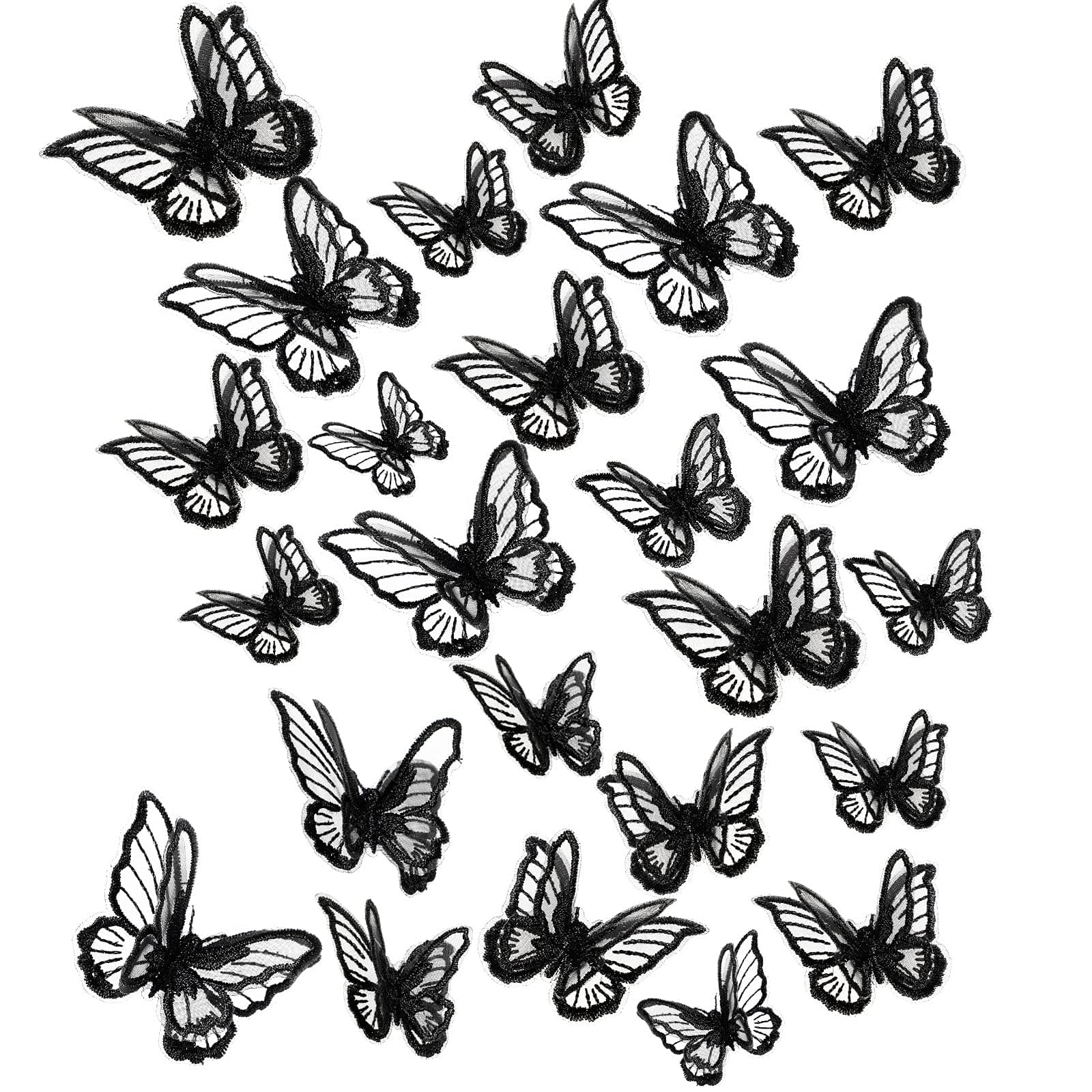 20 Pieces 2 Sizes Butterfly Patches Butterfly Lace Applique Embroidery Double Layers Organza Patches Applique for Wedding Bridal Dress Sewing Craft DIY Clothes Hair(Black)