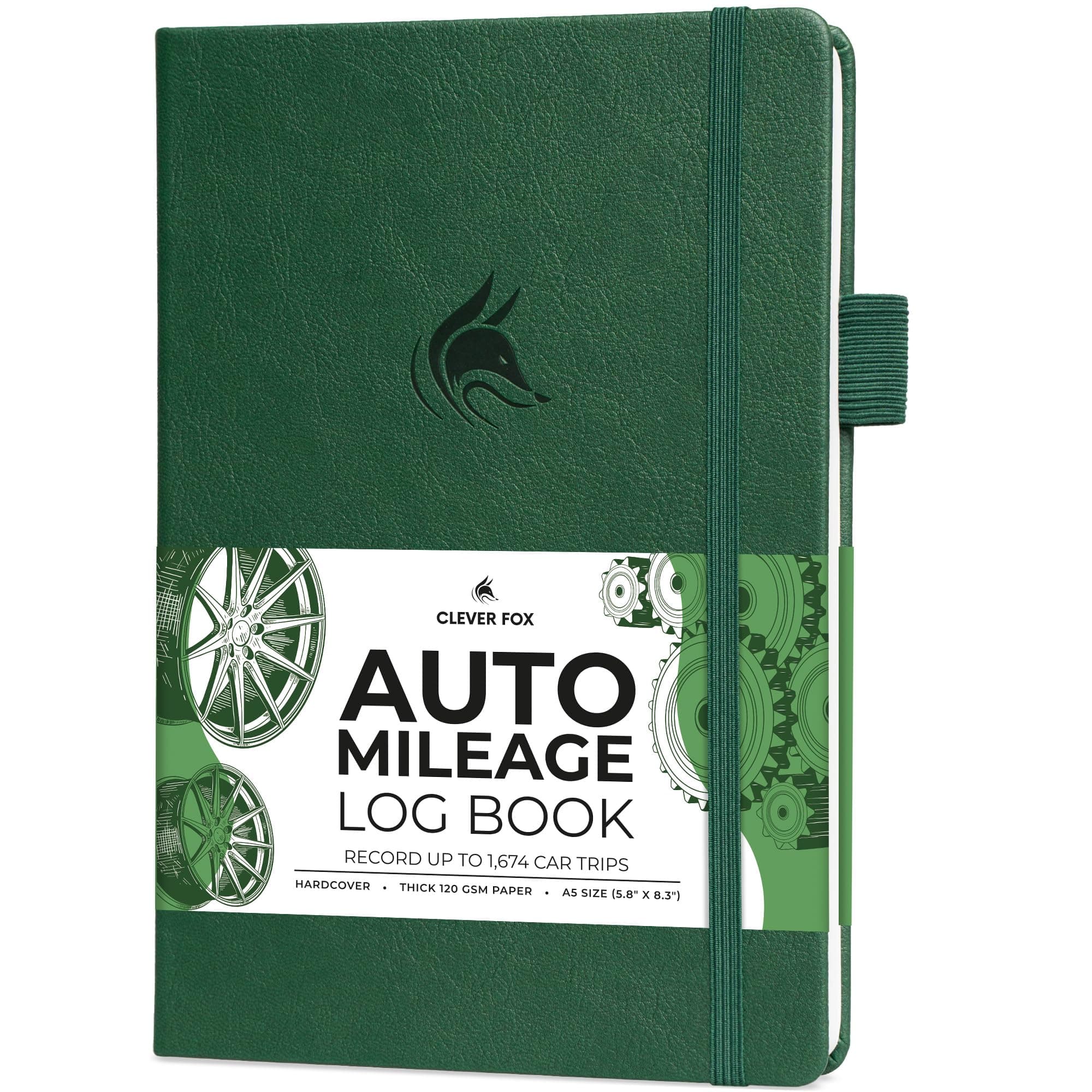 Clever Fox Auto Mileage Log Book – Vehicle Logbook with Mileage, Expense, Gas Consumption & Lubrication Trackers – Driving Logger for Car Records – A5 Size, 1,674 Mileage Entries (Forest Green)