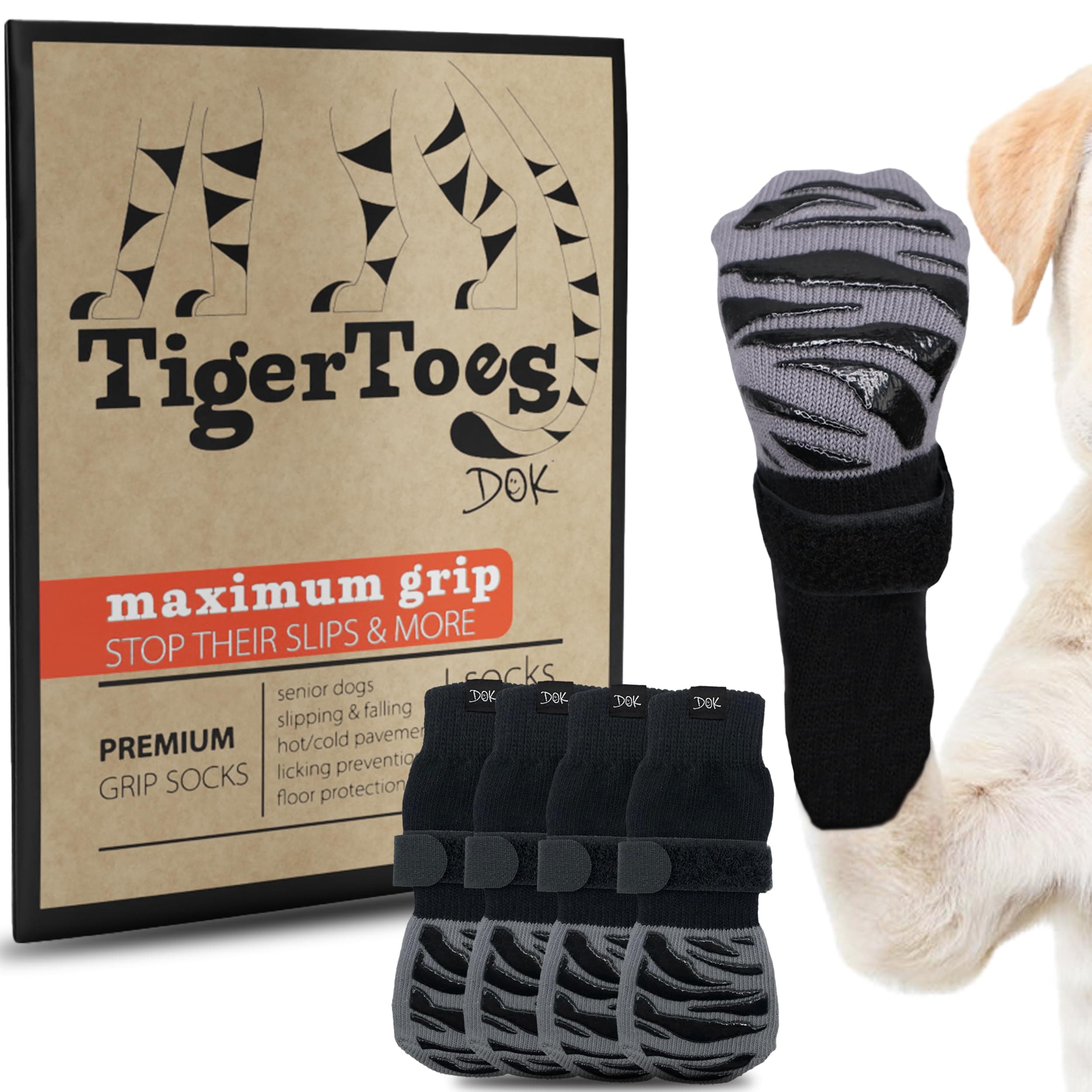 TigerToes Premium Non-Slip Dog Socks for Hardwood Floors - Extra-Thick Grip That Works Even When Twisted - Prevents Licking, Slipping, and Great for Dog Paw Protection - Size Medium