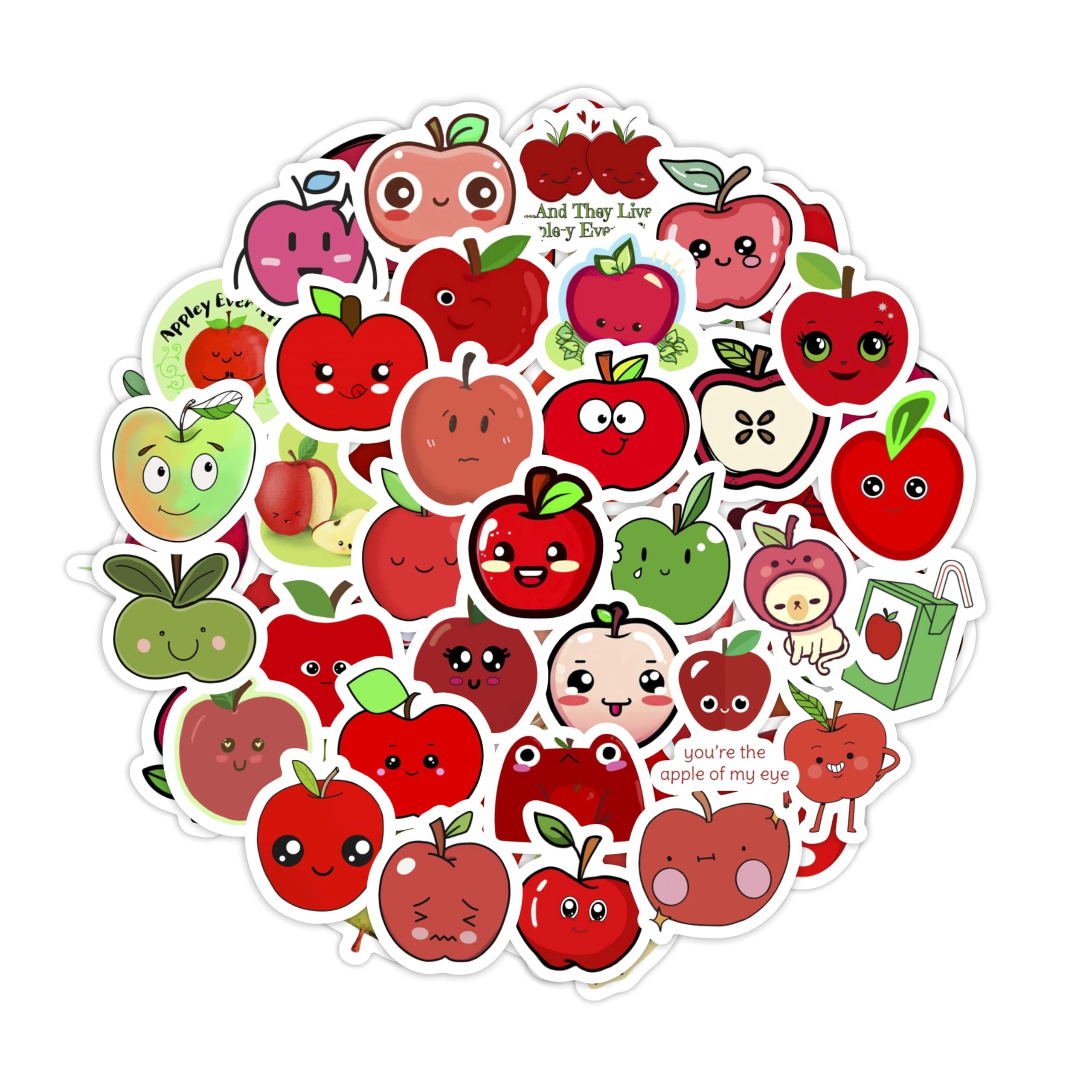 BulbaCraft 100Pcs Apple Stickers for Water Bottle and Laptop - Apple Party Supplies & Decorations, Waterproof Vinyl Decals, Fruit and Fun Stickers, Gifts for Women & Men
