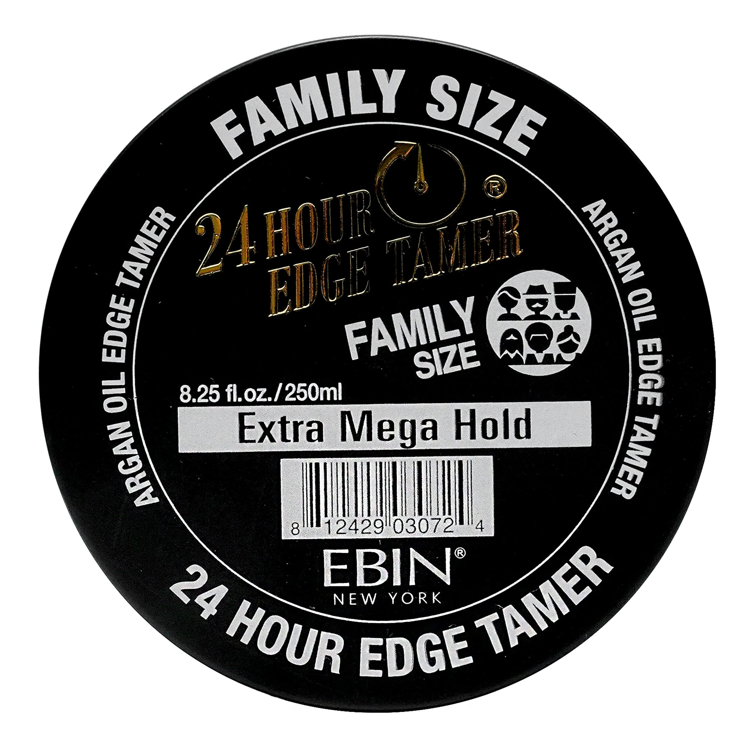 EBIN NEW YORK 24 Hour Edge Tamer, Extra Mega Hold, 8.25 Oz - No Flaking, No White Residue, Shine and Smooth texture with Argan Oil and Castor Oil