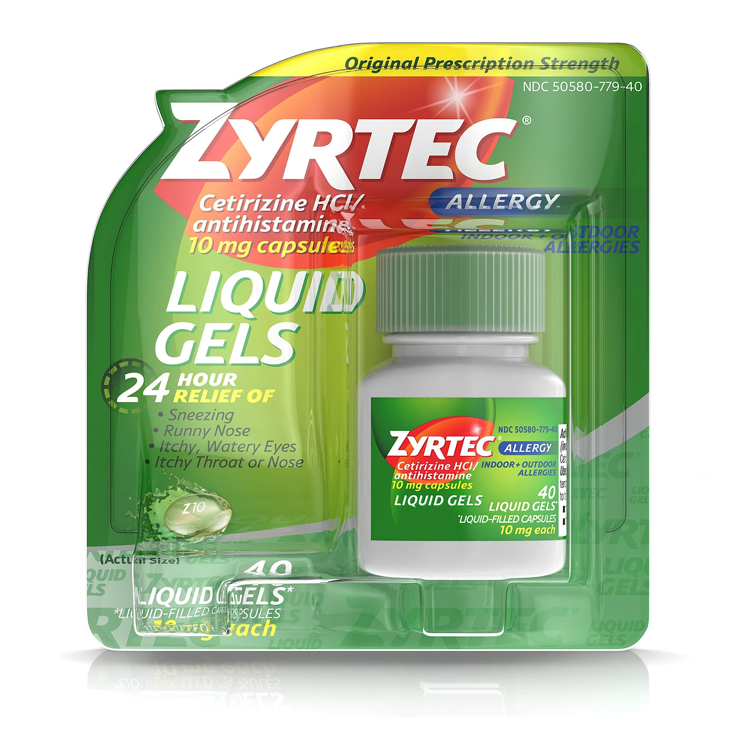 Zyrtec 24 HR Indoor & Outdoor Allergy Liquid Gels Capsules, Cetirizine HCI Antihistamine, 40 Count (Pack of 1)