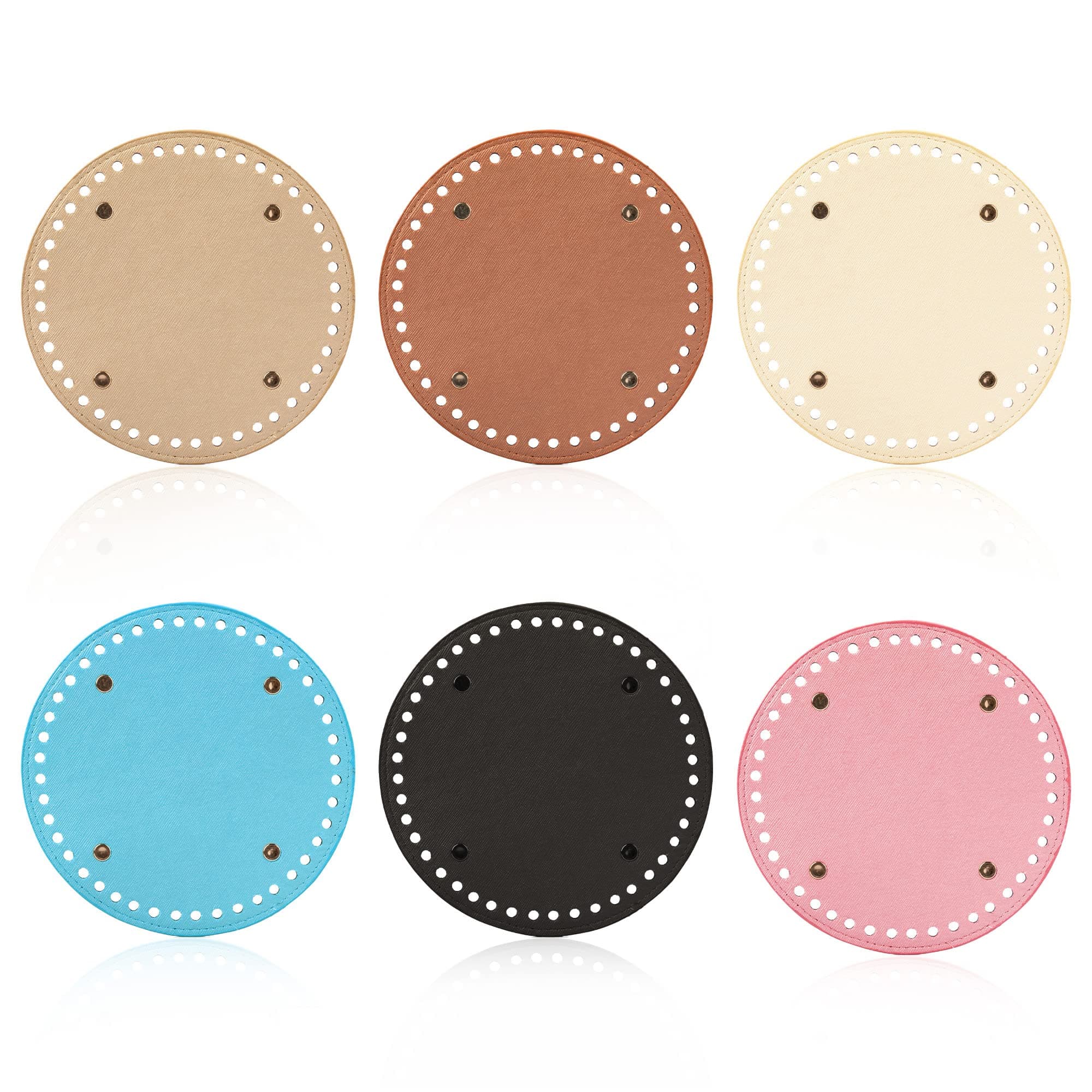 TXIN 6 Pcs Round PU Leather Bag Bottom Knitting Crochet Bags Bottom Shaper Pad Hand-Woven Bag Cushion Base with Holes for DIY Handbag Shoulder Bags Purse Making Supplies Bottom Base (6 Colors 5.9in)