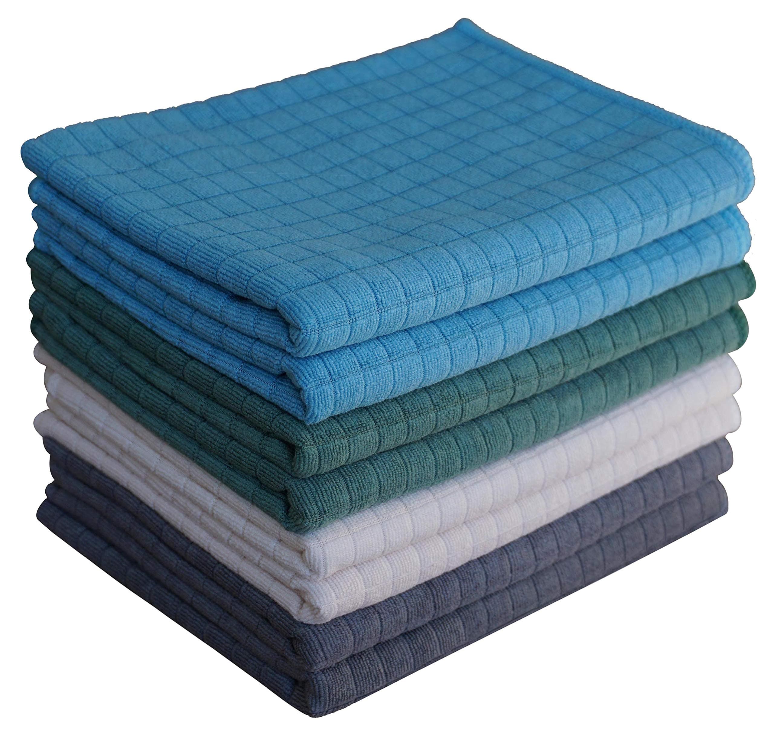 Gryeer Assorted Color Microfibre Tea Towels - Pack of 4(Grey, Blue, Green, Beige) - Soft, Super Absorbent and Lint Free Kitchen Towels, 45 x 65 cm