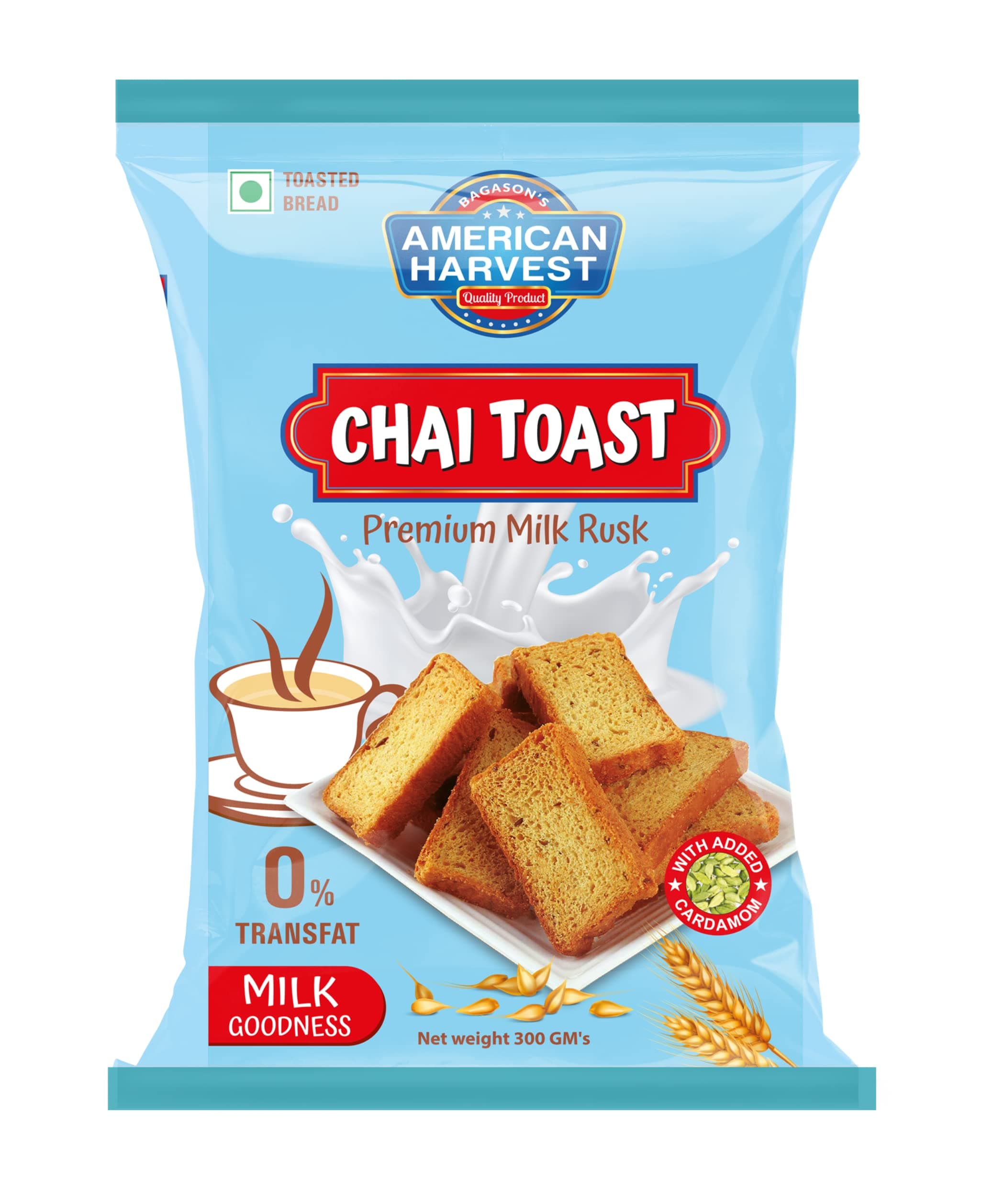 American Harvest chai toast premium milk rusk with added cardamom, 300 gm