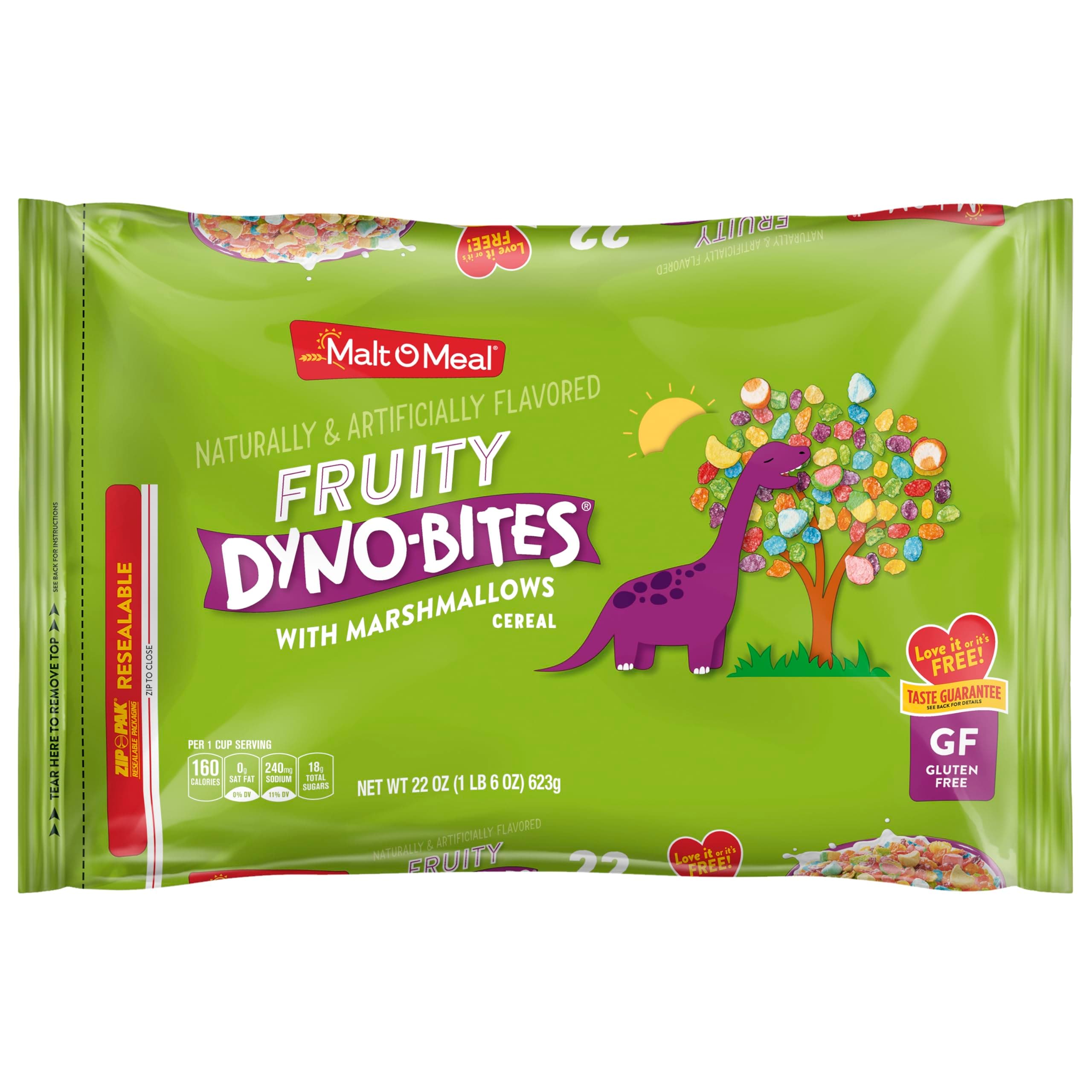 Malt-O-Meal Fruity Dyno Bites Cereal with Marshmallows, Gluten Free with Fun Fruity Flavor, 22 OZ Resealable Bag