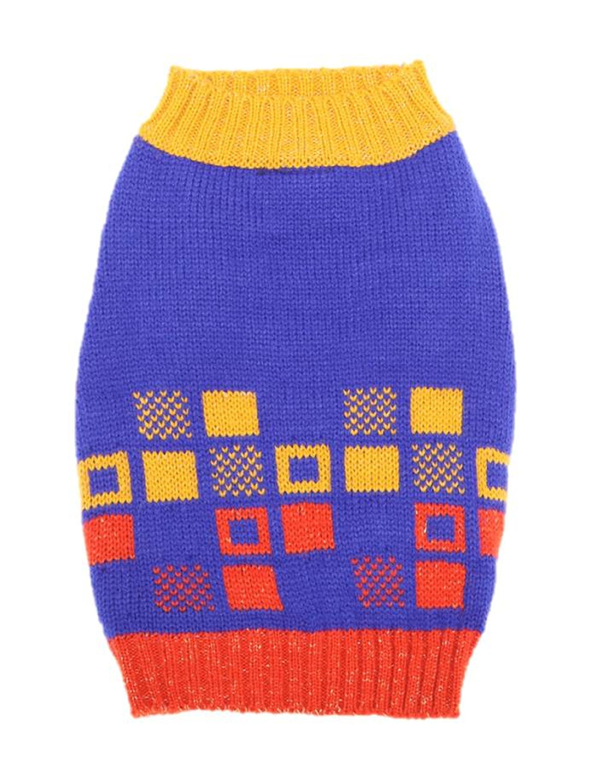 Orange Blinks Wool Knitting Starry Skyline Collection Sweater, 3X-Large, Cobalt Blue/Red/Yellow
