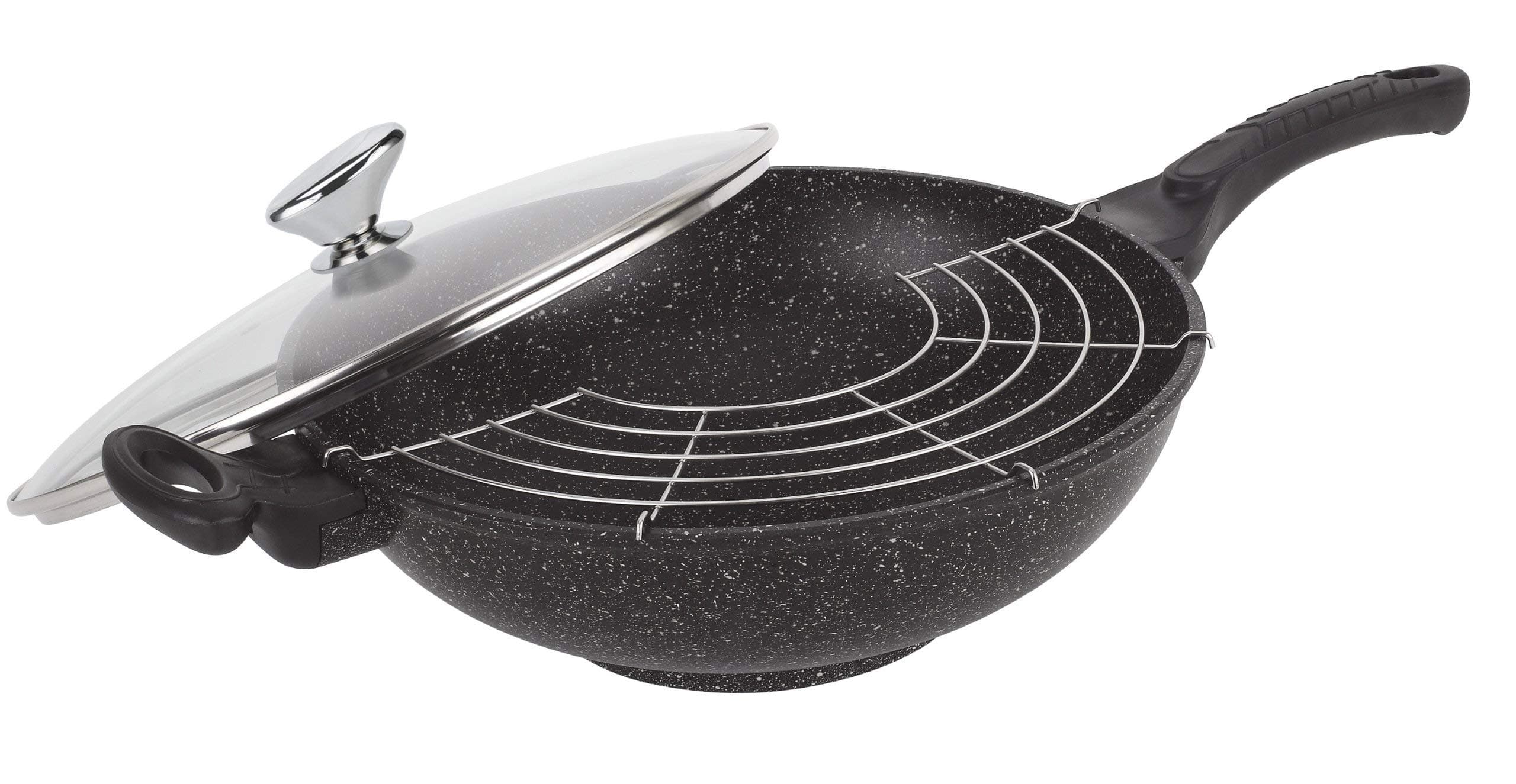 Pradel Excellence 52885M Imitation Stone Wok with Glass Lid, 32 cm