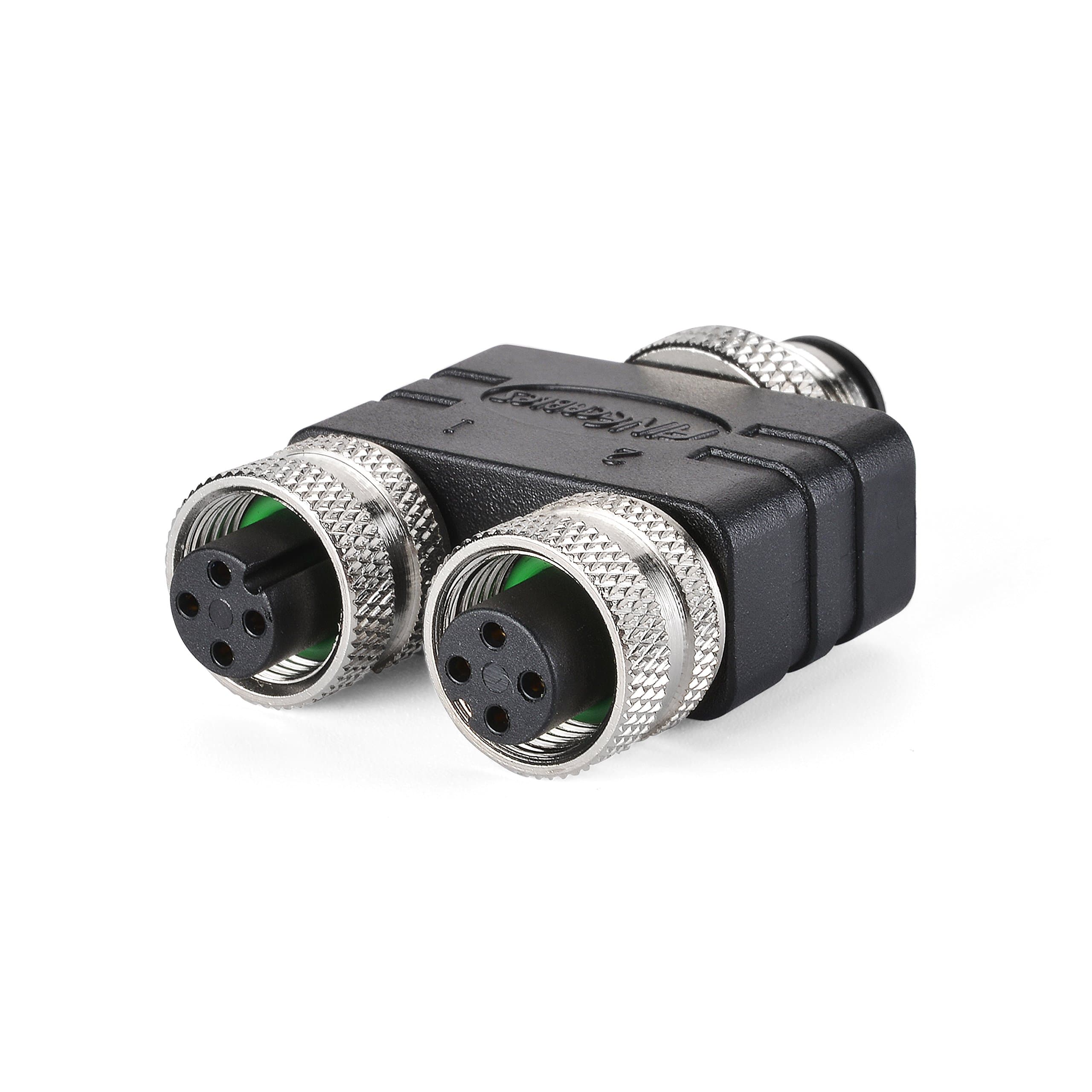 2 Way Multiport M12 Connector (Male Plug to 2 x Female Receptacles), Y Splitter, 4 Pins