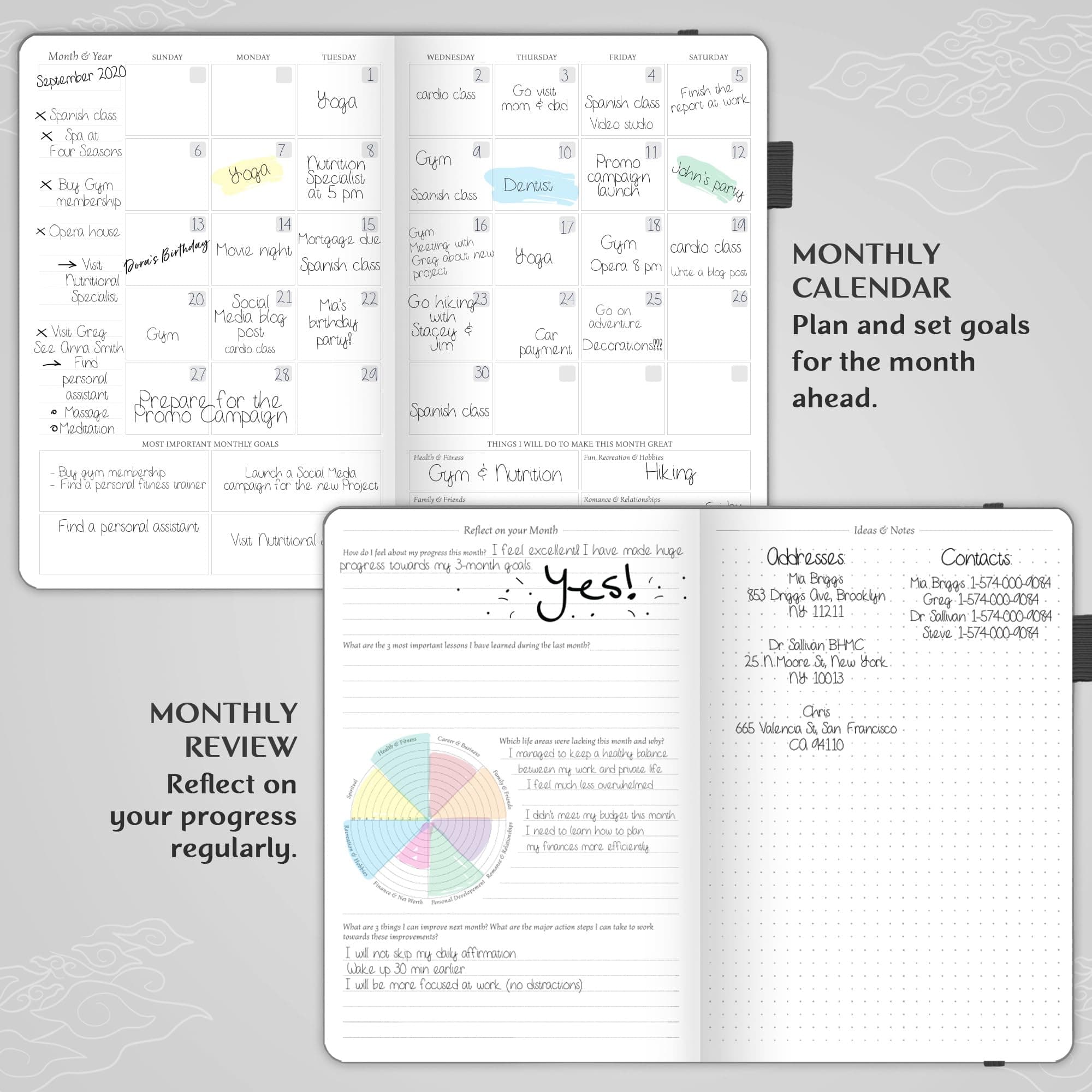 Legend Planner – Deluxe Weekly & Monthly Life Planner to Hit Your Goals & Live Happier. Organizer Notebook & Productivity Journal. A5 Hardcover, Undated – Start Any Time + Stickers – Mystic Gray