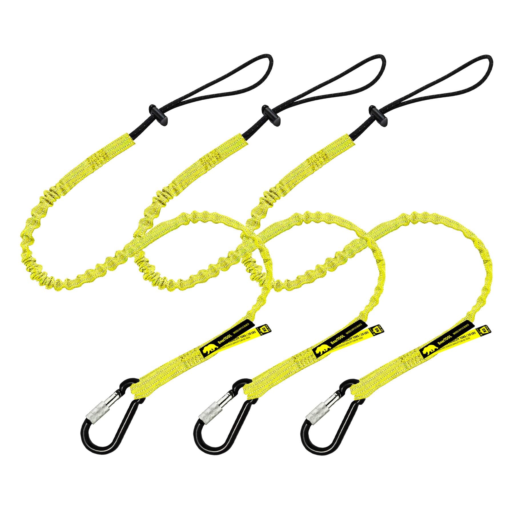 BearTOOLS Tool Lanyard with Buckle Strap – Clip Bungee Cord – Heavy Duty Screw Locking Connector – Fall Protection and Safety – Adjustable Loop End – Tough Tether – Construction - 0923YS (3 Pack)