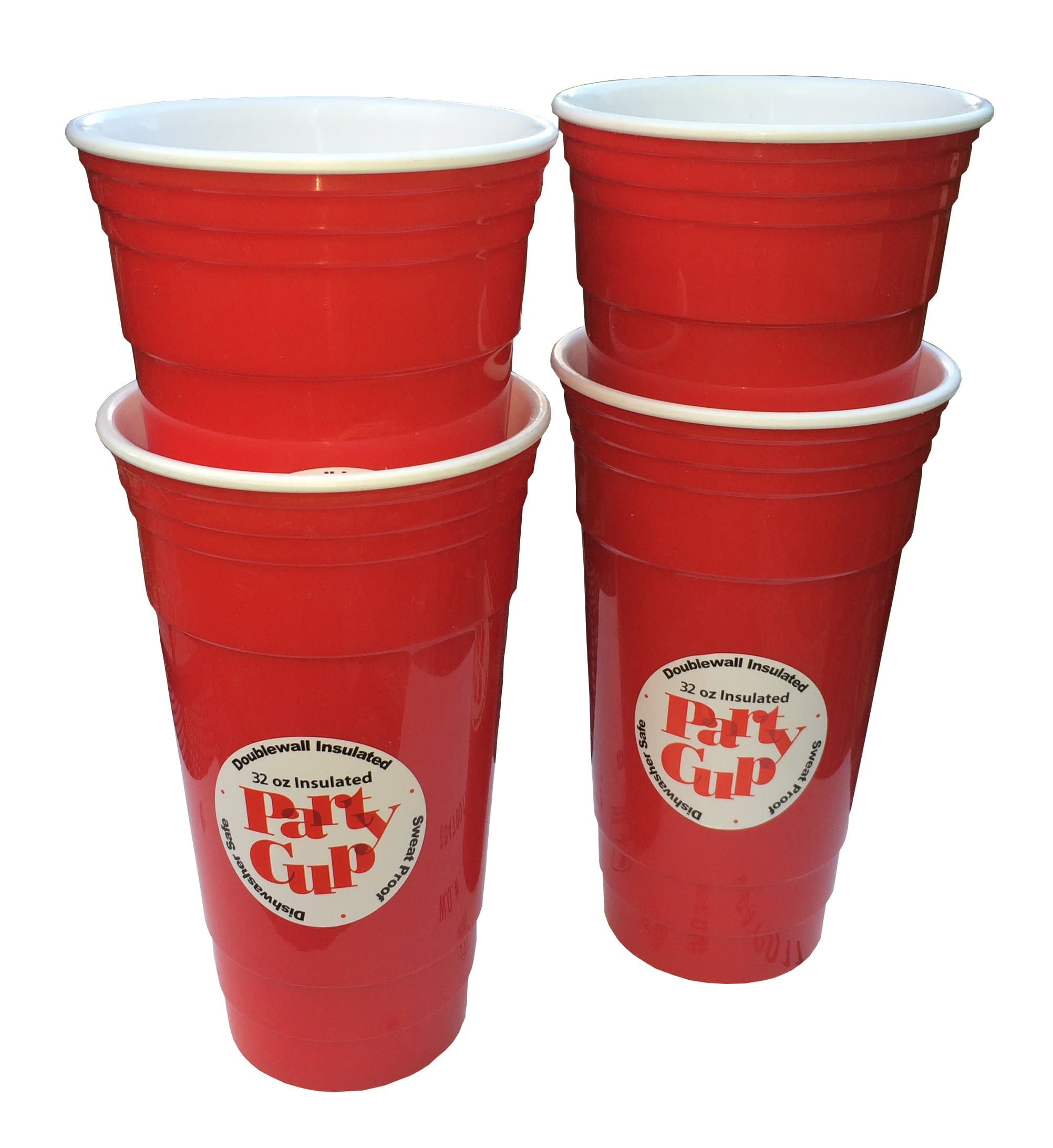 Doublewall Insulated Party Cup 32-oz Plastic Pack of 4 (Racer Red)