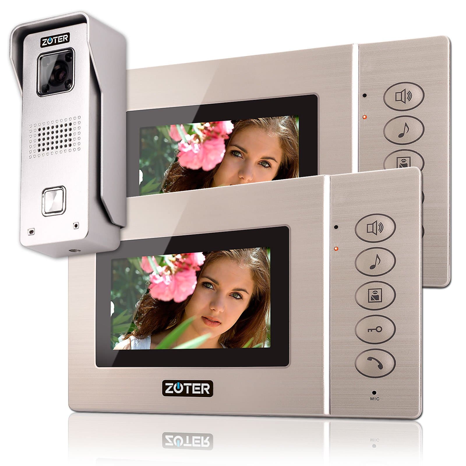 ZOTER SECURITY Wired 4.3" inch TFT LCD Home Screen Video Door Phone Intercom with 2 Monitors Kit Set
