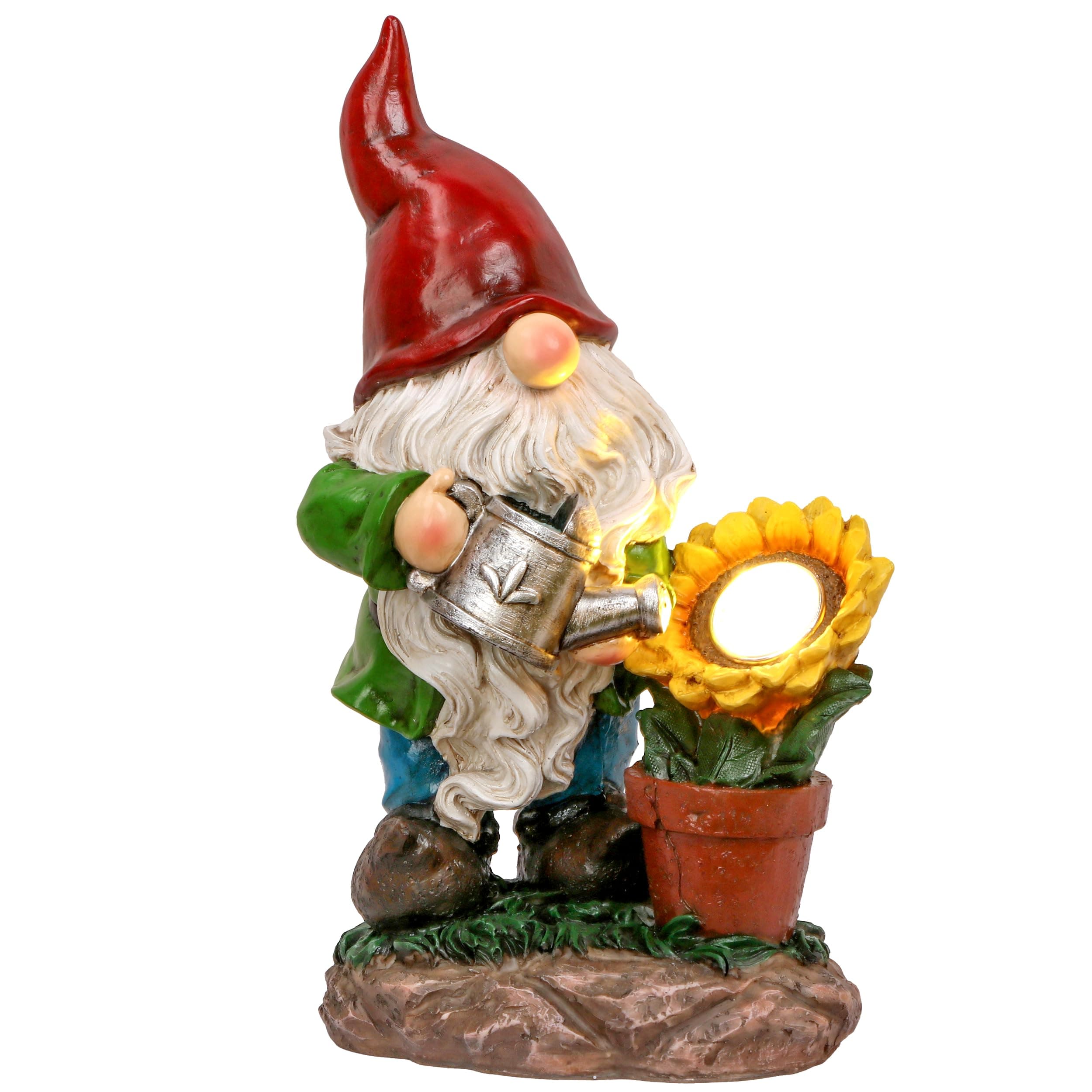 TERESA'S COLLECTIONS Sunflower Garden Gnomes Decorations for Yard with Solar Lights, Cute Resin Garden Sculptures & Statues for Outdoor Patio Lawn Ornaments,Ideal Gifts for Mom Women and Man, 11.4"