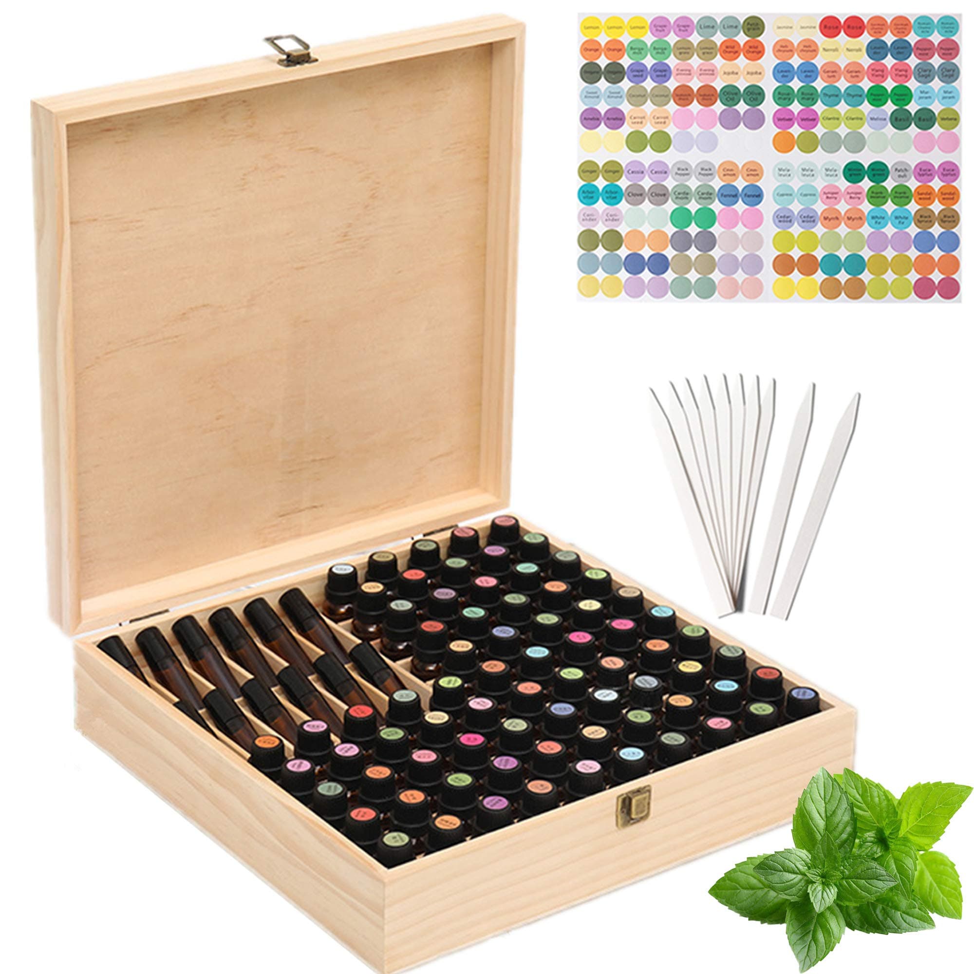 Songlela Essential Oil Storage Wooden Box, 85 Slots Aromatherapy Oils Carrying Case, Essential Oil Bottles Display Organizer Gift Box Container for Travel, Presentation, Nail Polish and More