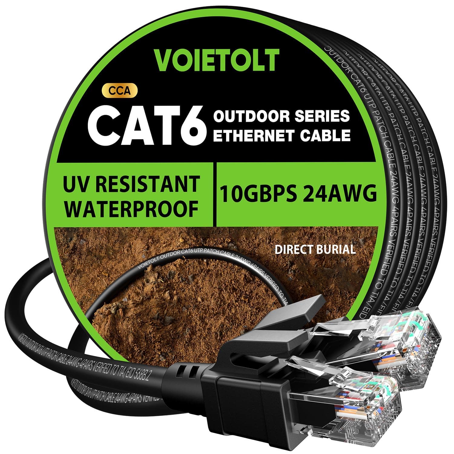 Outdoor Cat 6 Ethernet Cable 50m, Water Resistant Direct Burial LLDPE UV Jacket - 24AWG 10Gbps High Speed Gigabit Internet Network Cable - CCA, UTP with 40 Ties - Black