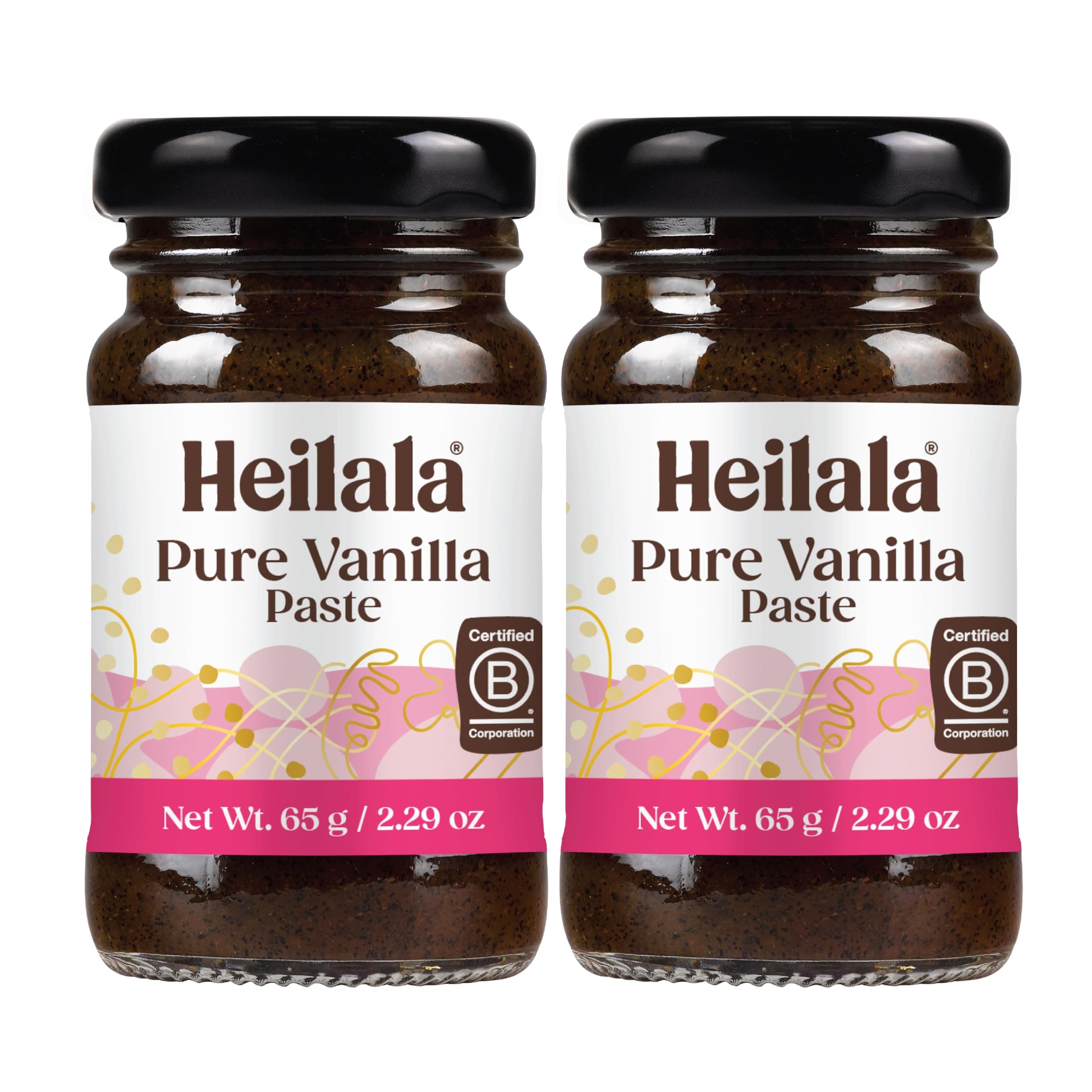 HEILALA - Pure Vanilla Bean Paste - Gourmet Madagascar Bourbon Variety, Crafted with Hand-Selected & Ethically Sourced Vanilla Pods for Baking and Dessert recipes, Gluten Free - 65g (2 Pack)