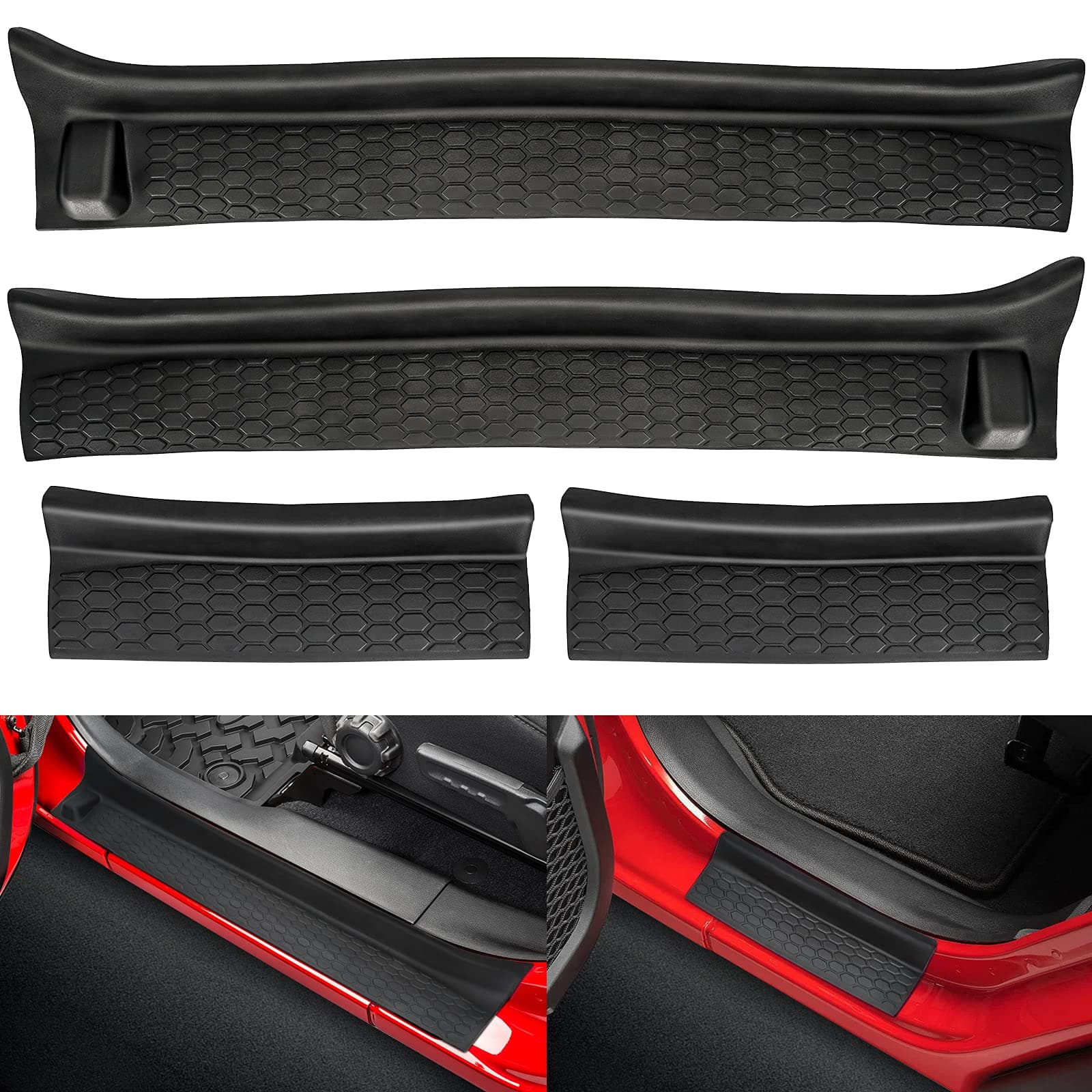 SUPAREE Door Sill Guards Kit fits JL, Black Rubber Door Entry Guards fits 2018-2025 Jeep Wrangler JLU JT 4-Door Accessories Parts Door Sill Guards Protector Replacement, 4pcs/Set