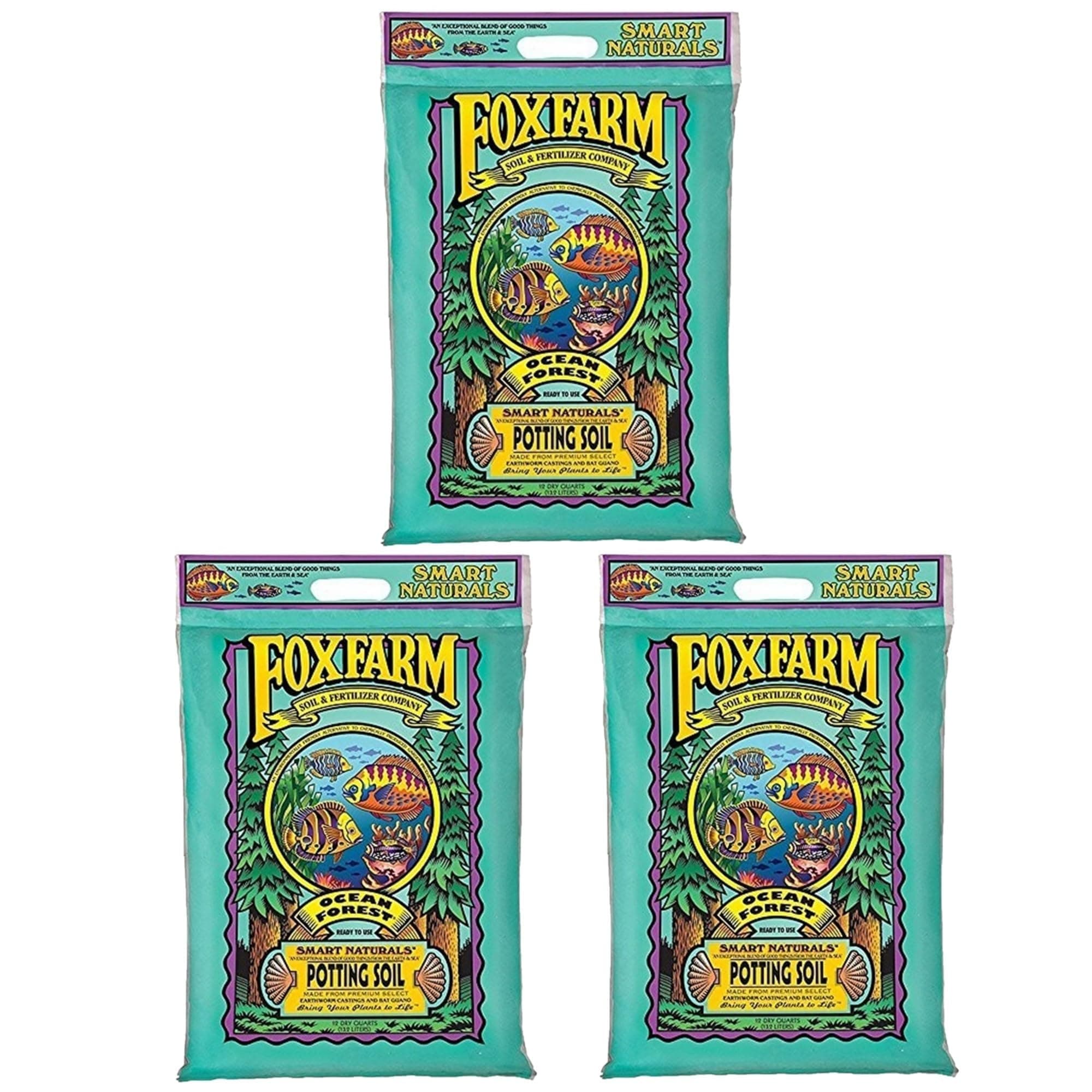 FoxFarm Qt FX14053 Ocean Forest Soil Bag, 12 Quart, Pack of 1, Brown-Set of 3