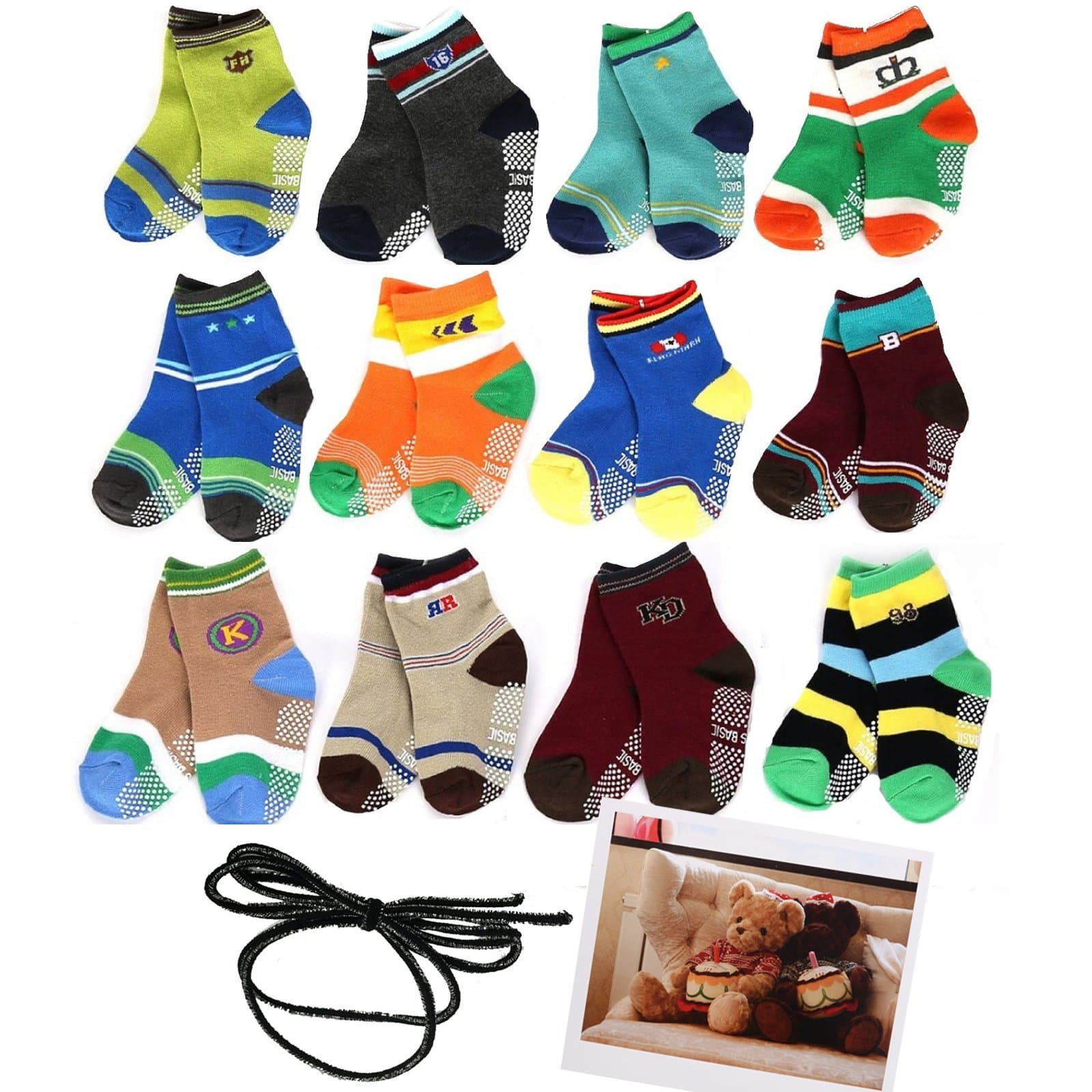 Yaobaby 6 Pairs 1-2 Years Baby Boy's Toddler Anti Skid Slip Slipper Stretch Knit Socks and Gift, Footsocks Sneakers Socks,Length 10-12cm