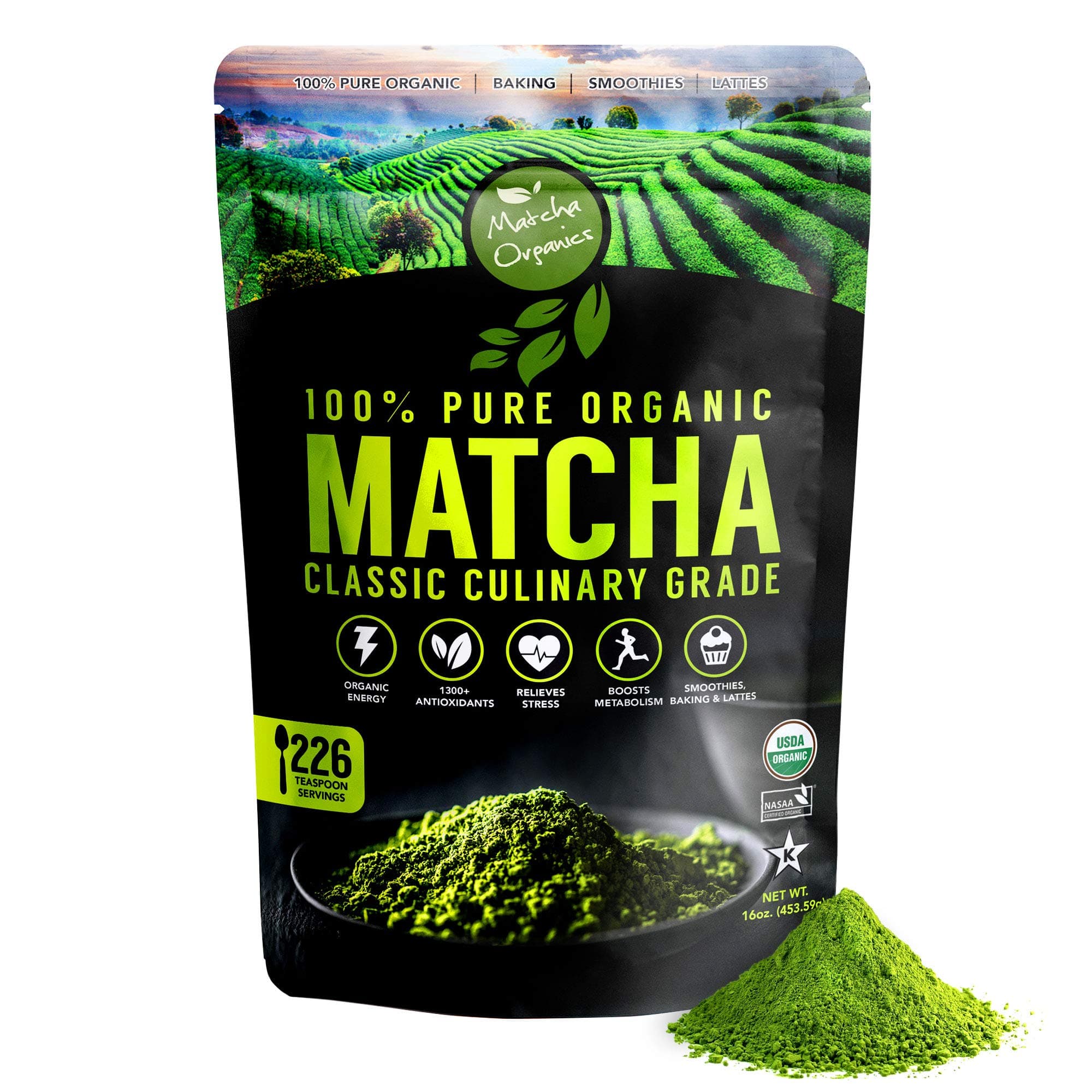 Organic Matcha Green Tea Powder ( 1lb 453 Servings) - 100% USDA Organic Culinary Matcha Tea Powder - for Baking, Smoothies, & Organic Matcha Powder Lattes by Matcha Organics