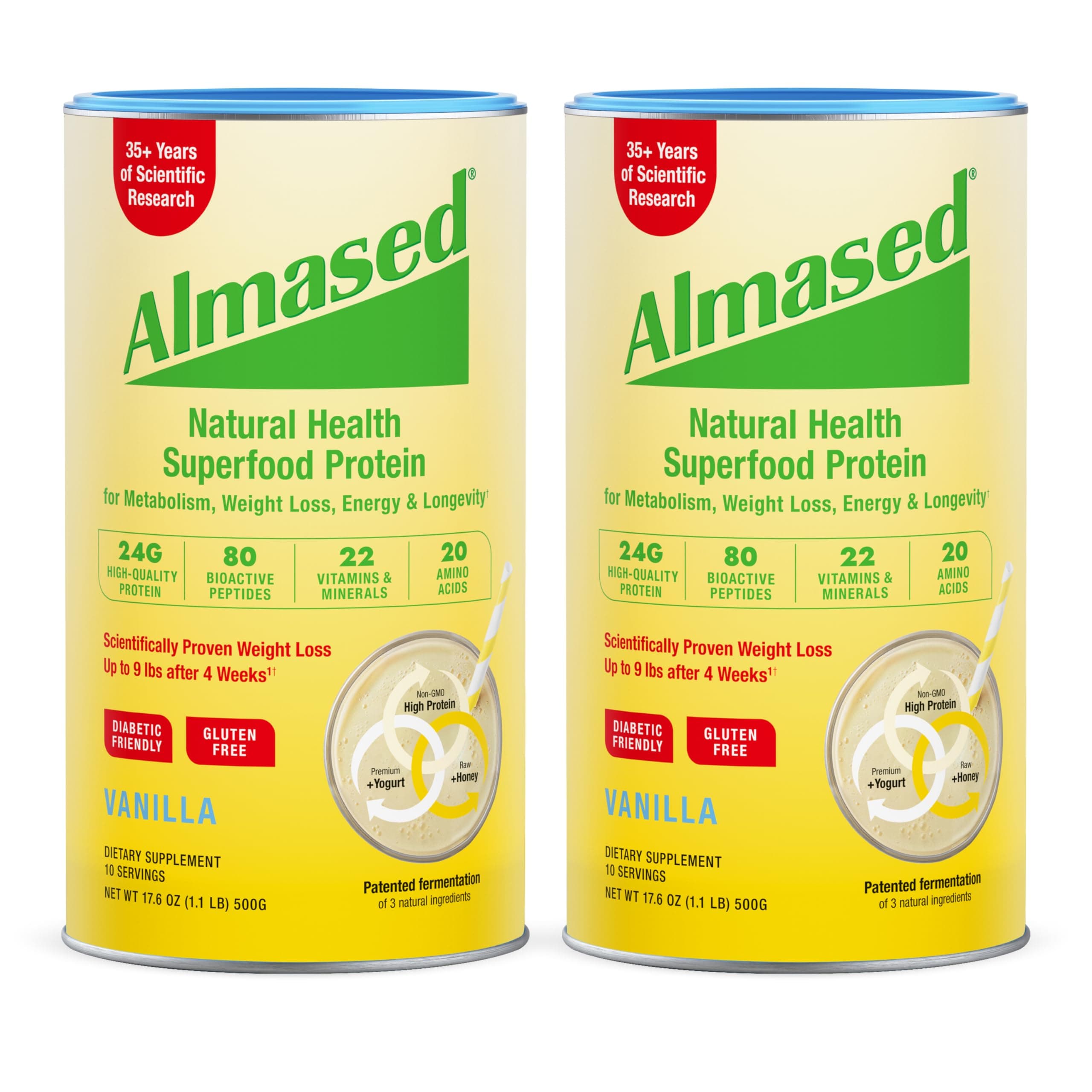 Almased Meal Replacement shakes – Gluten-Free, non-GMO Weight Management Powder – Vanilla Flavor, 17.6 oz (2 pack)